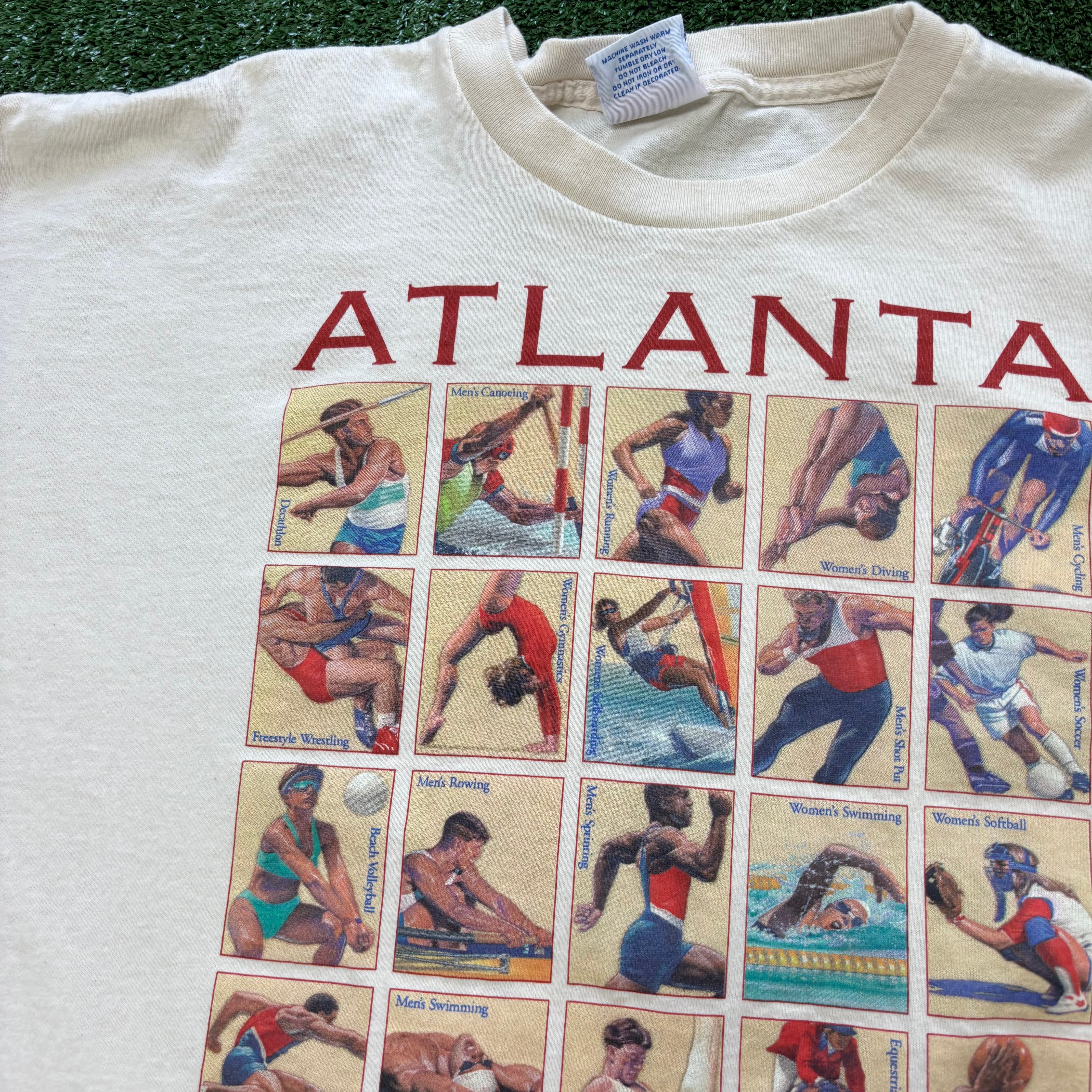 Vintage T Shirt Mens XL Beige Single Stitch Graphic Print 90s Olympics (E)