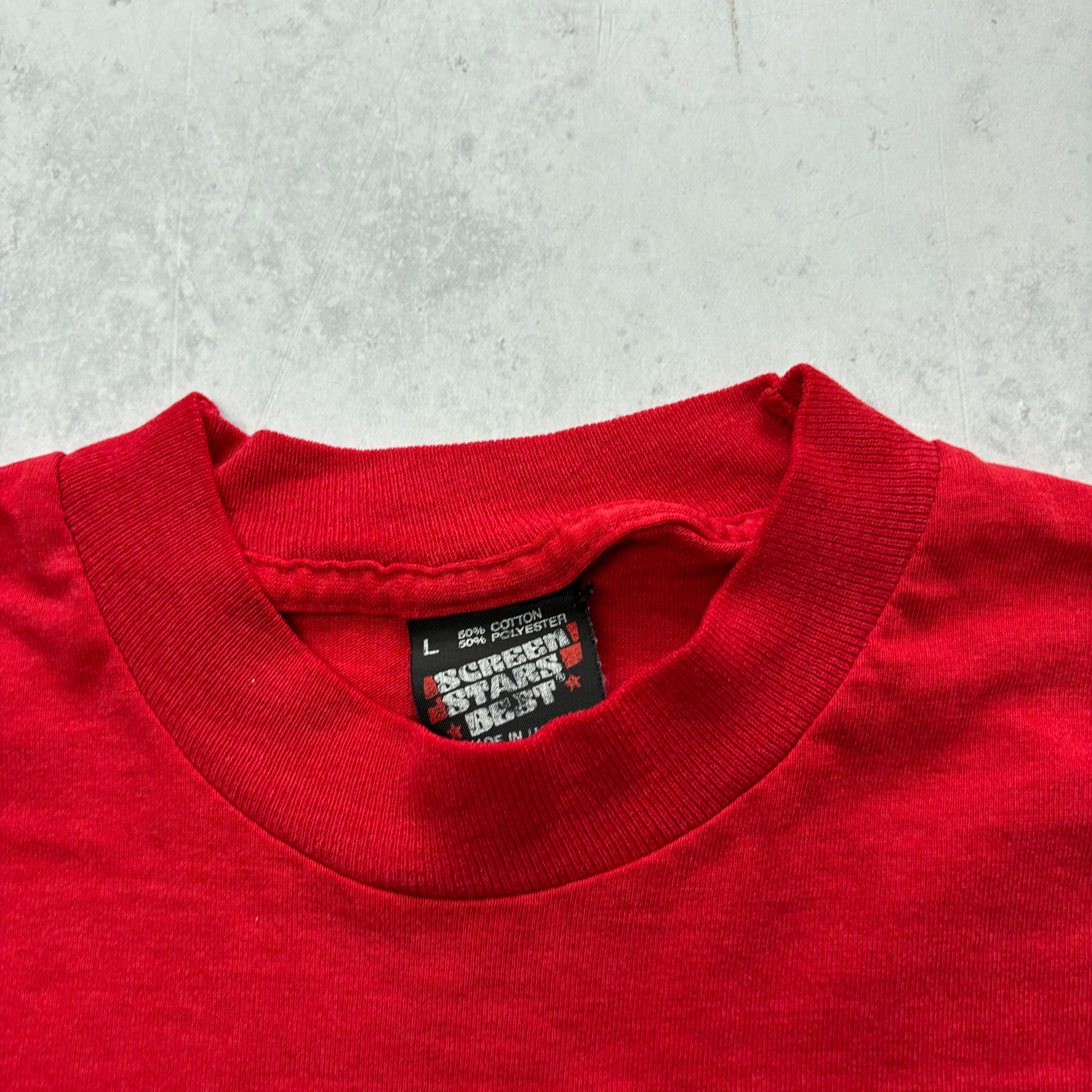 Vintage T Shirt Mens Medium Red Single Stitch Graphic Print 90s Screen Stars (E)