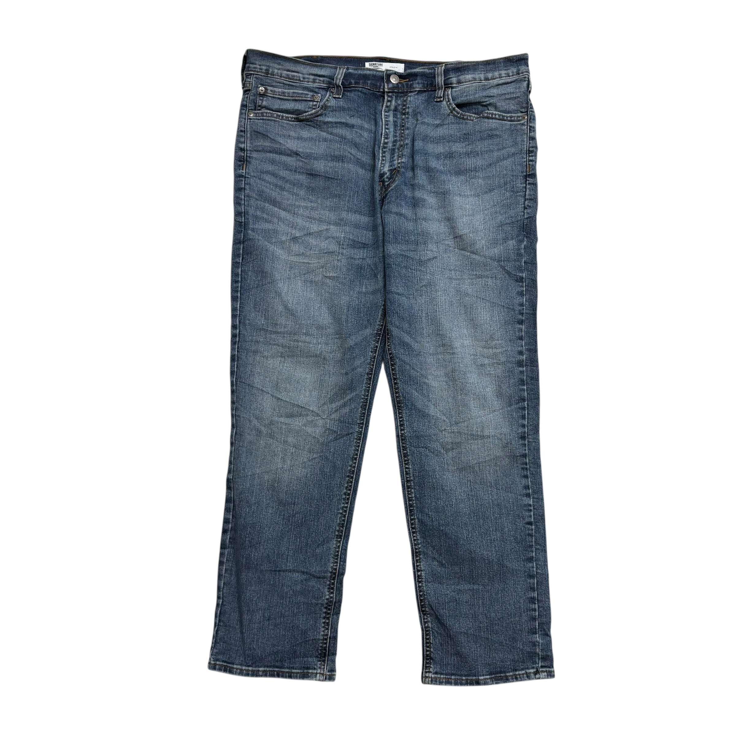 Levis Signature Jeans W38 L30 Mens Mid Blue Athletic Tapered Stretch Denim (E)