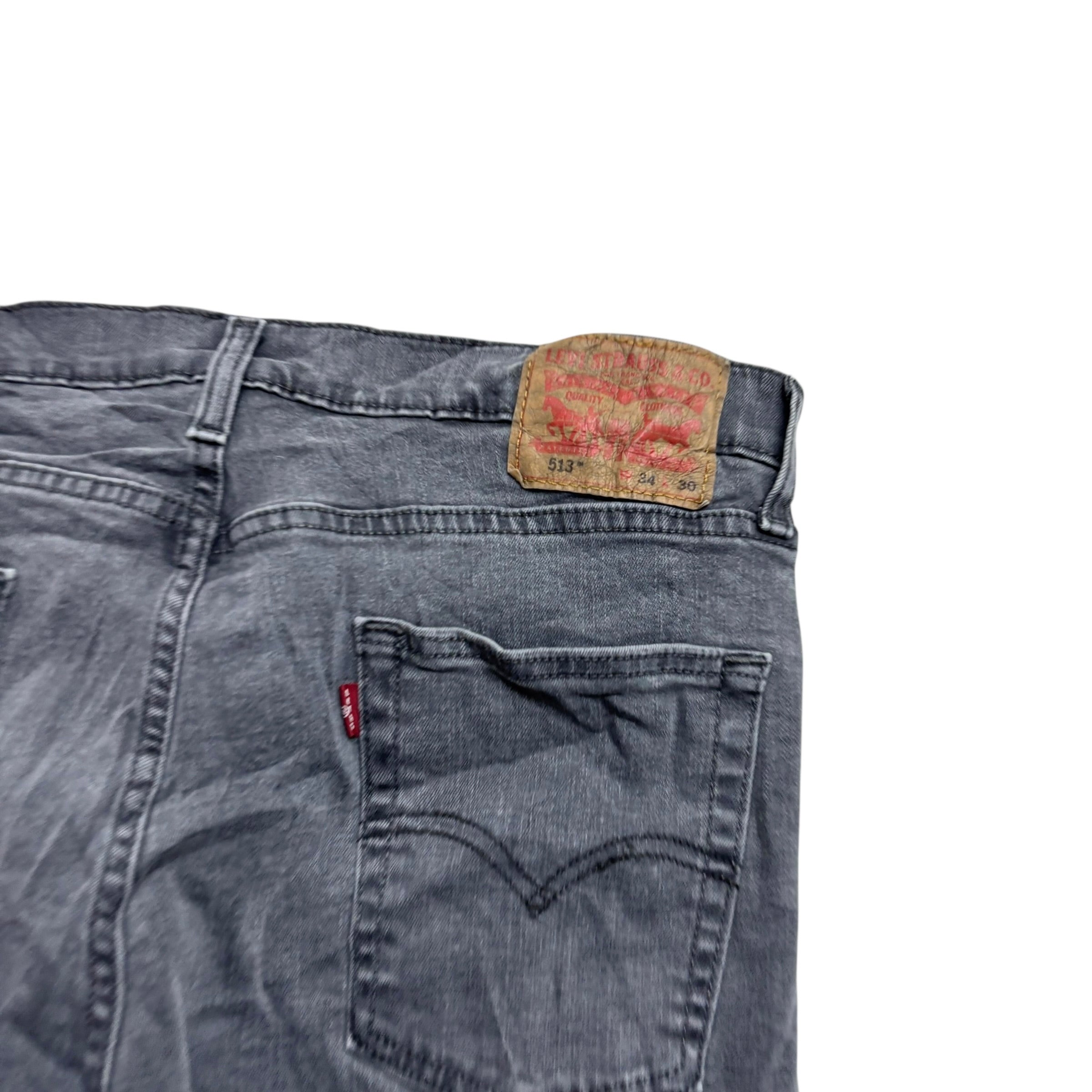 Levis 513 Jeans W34 L30 Mens Grey Slim Straight Fit Stretch Denim
