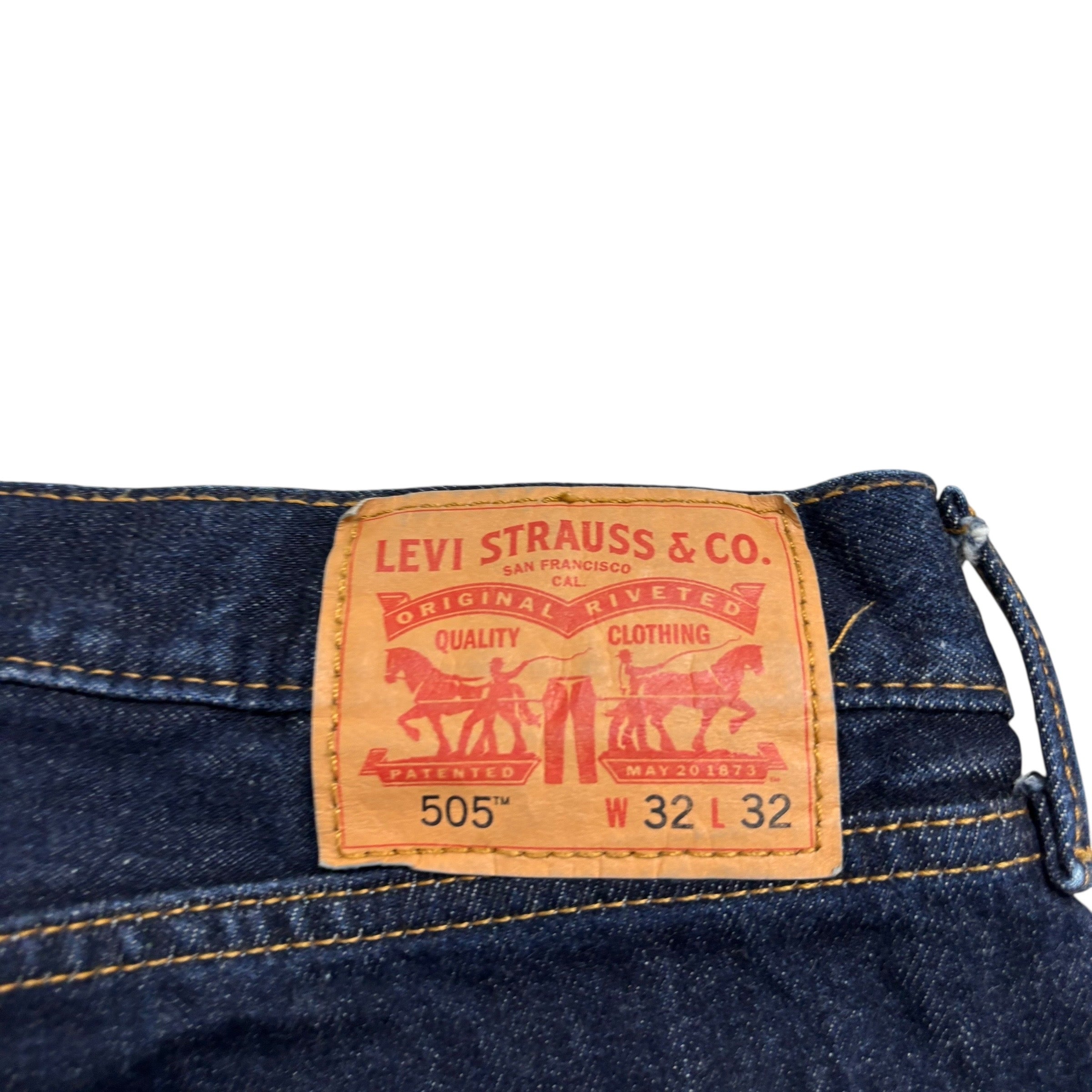 Levis 505 Jeans W32 L32 Mens Dark Blue Regular Straight Fit Denim (E)