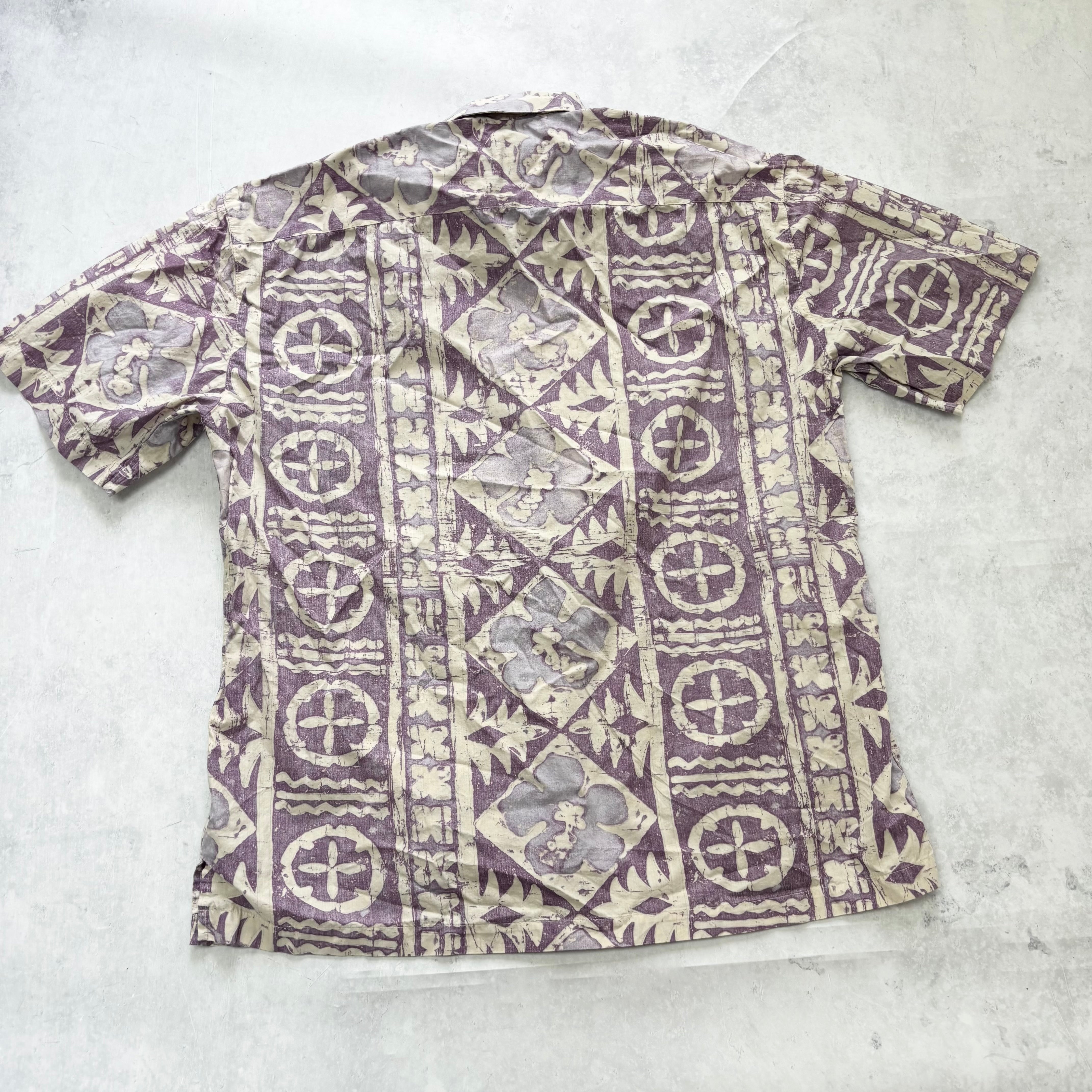 Vintage Hawaiian Shirt Mens Large Purple Floral Aloha Short Sleeve Cotton (E)