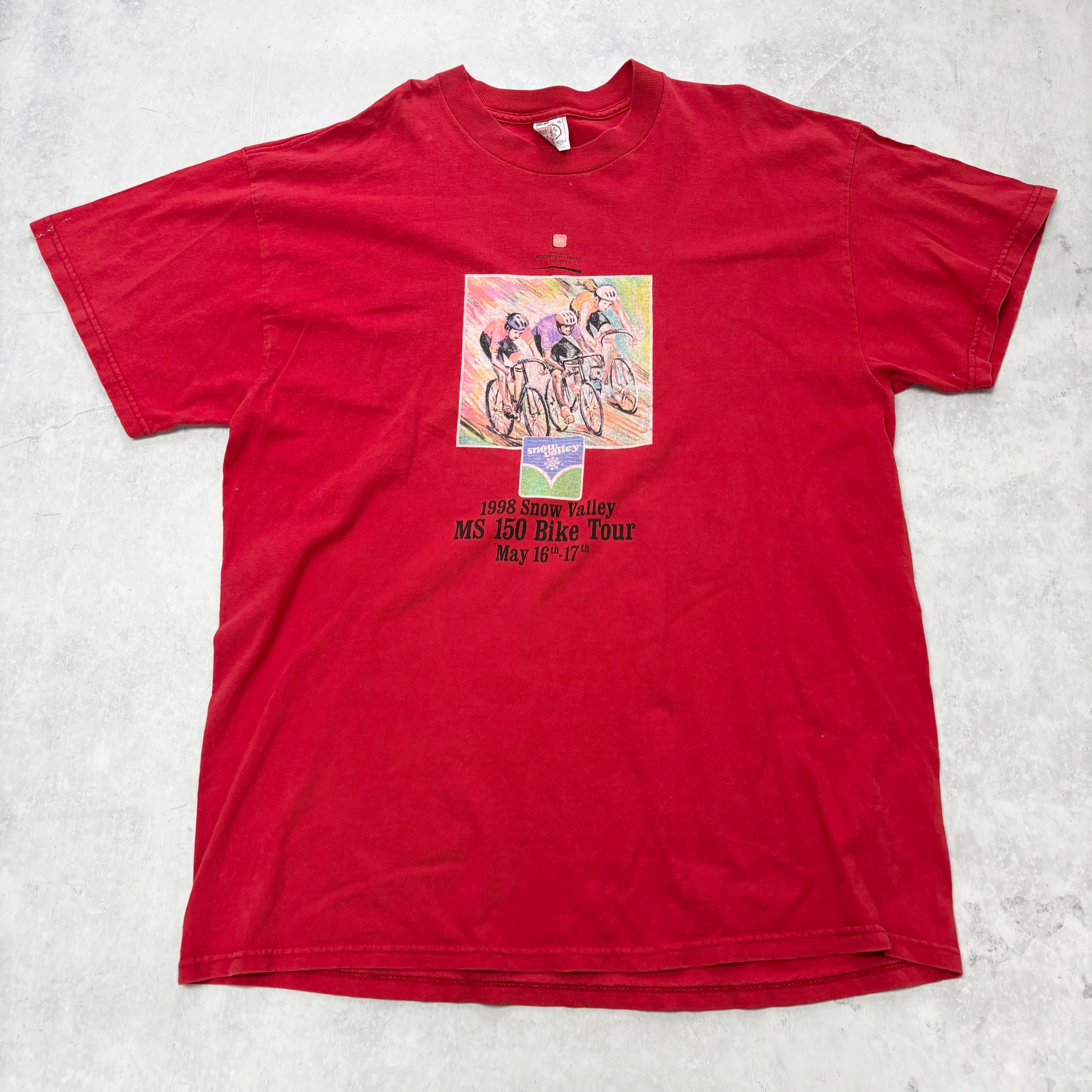 Vintage T Shirt Mens XL Red Graphic Print 90s Cycling