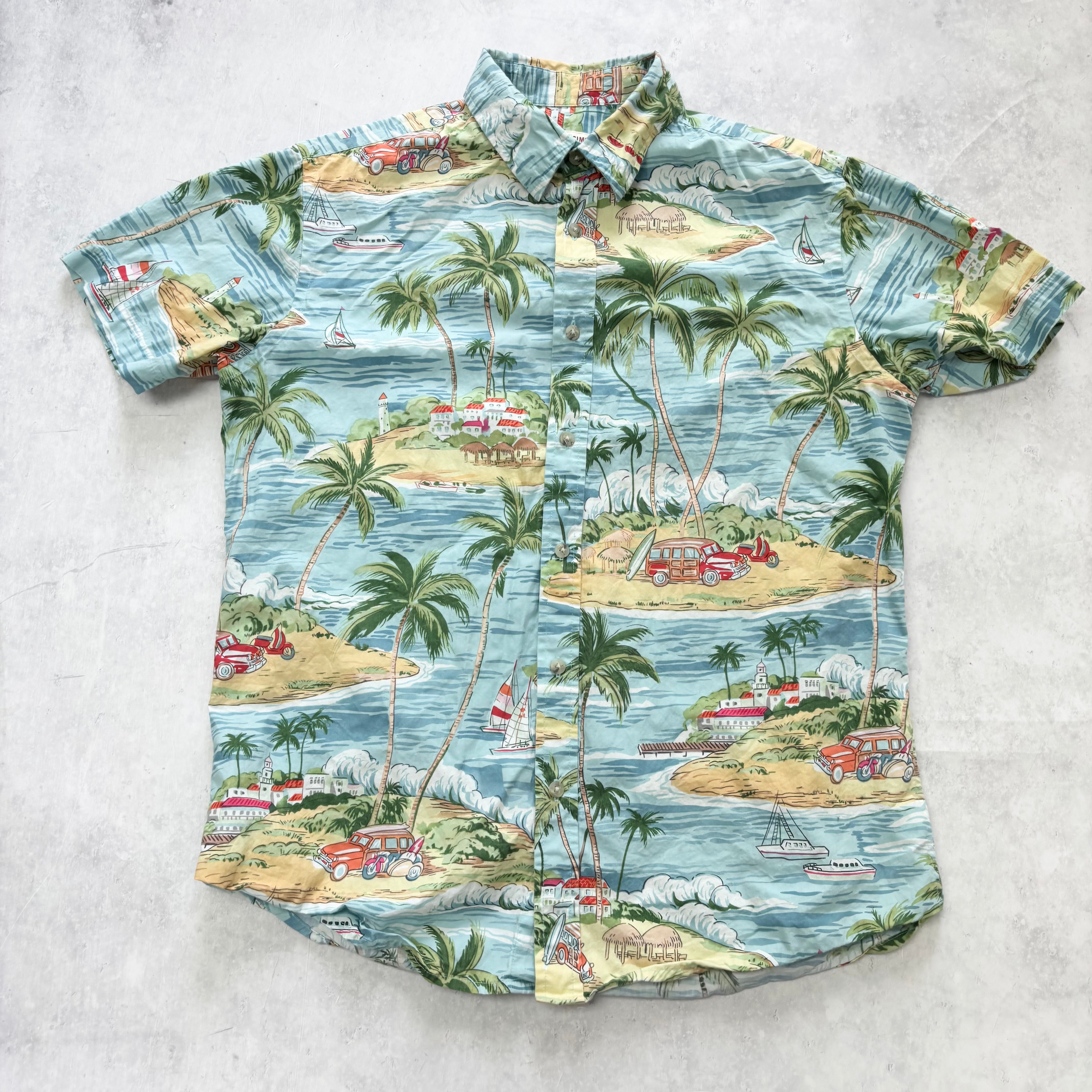 Hawaiian Shirt Mens Medium Blue Floral Aloha Short Sleeve Athletic Fit (E)