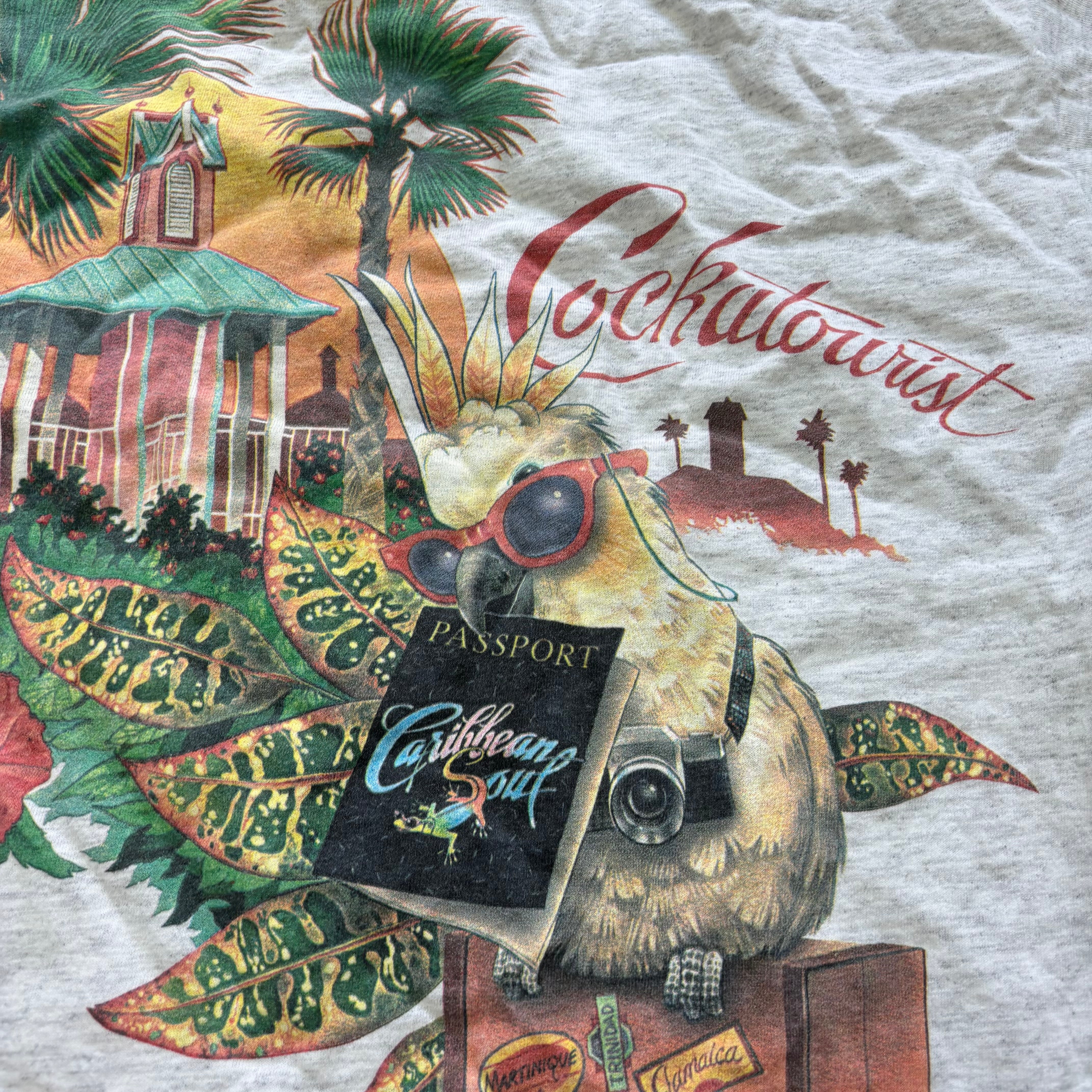 Vintage T Shirt Mens Medium Grey Single Stitch Graphic Print 90s Parrot (E)