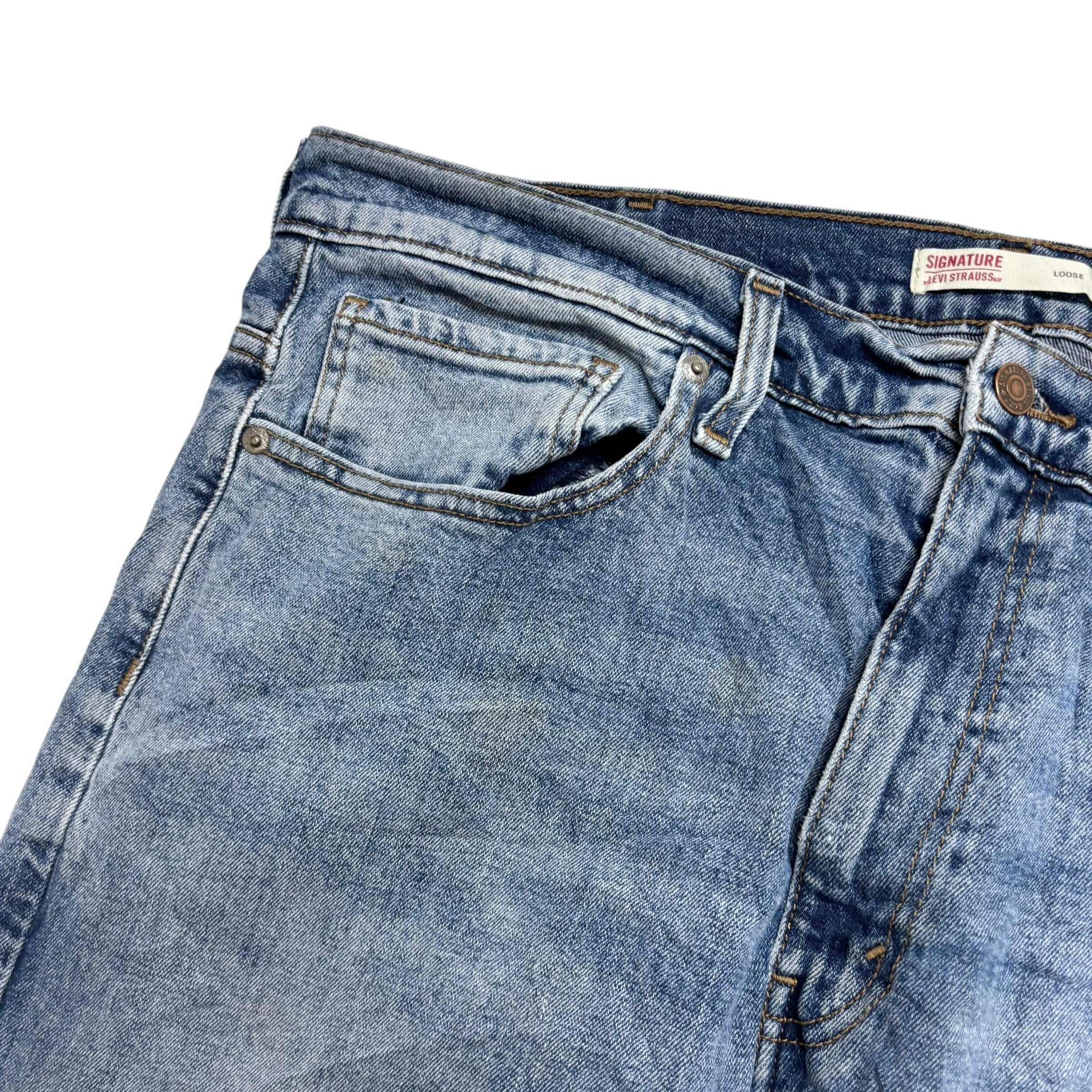 Levis Signature Jeans W38 L30 Mens Mid Blue Baggy Relaxed Fit Stretch Denim
