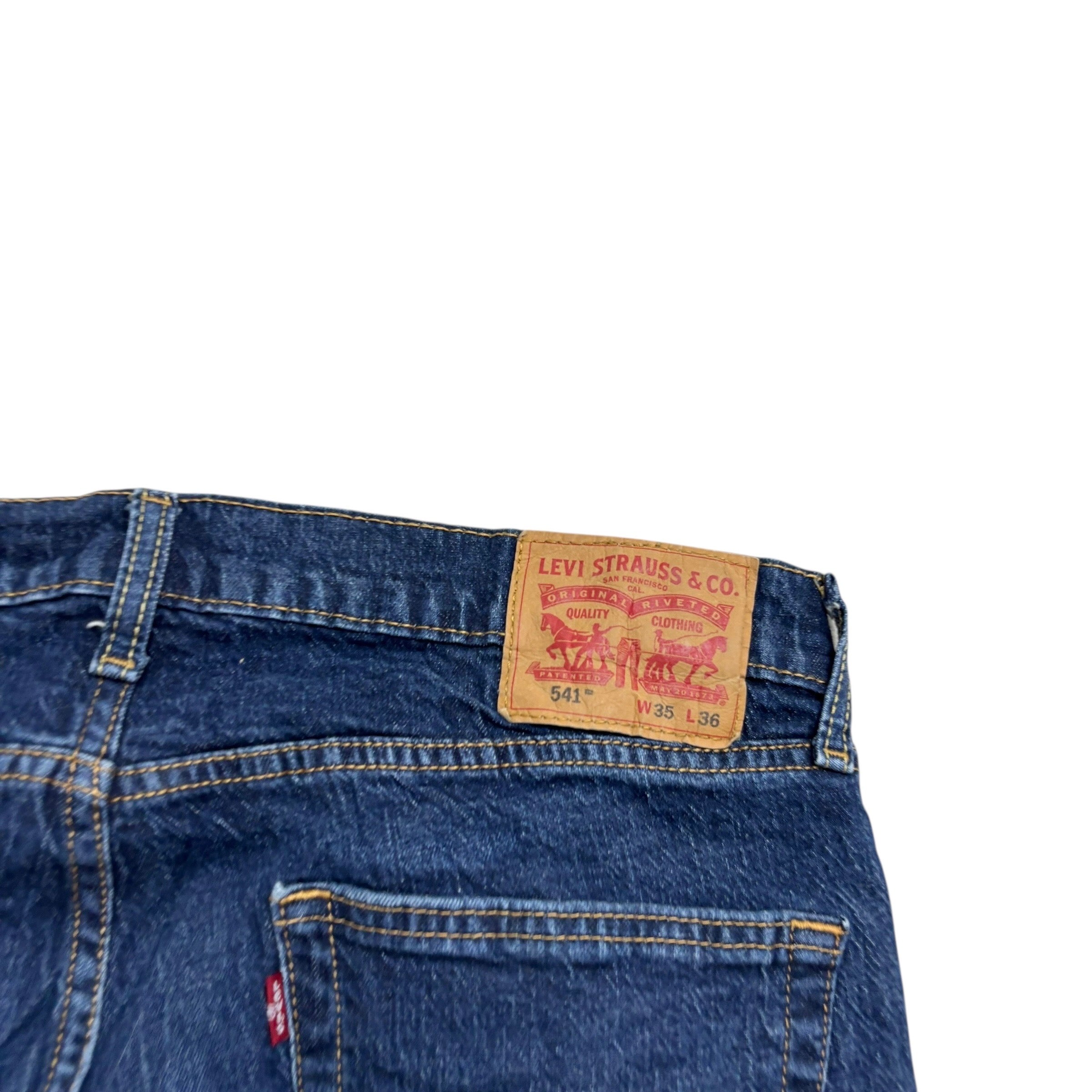 Levis 541 Jeans W35 L36 Mens Dark Blue Athletic Tapered Fit Stretch Denim (E)