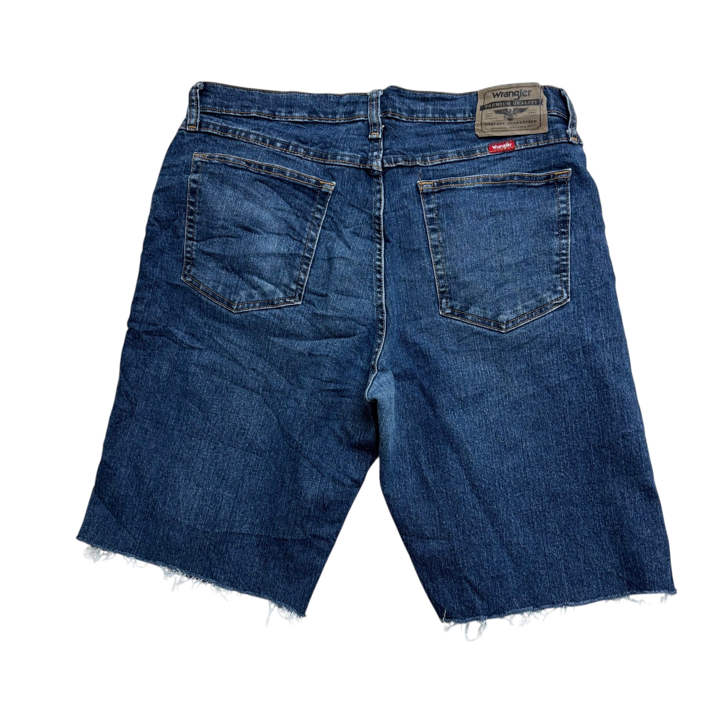 Wrangler Denim Shorts W32 Mens Dark Blue Cut Off Jorts Regular Fit Stretch