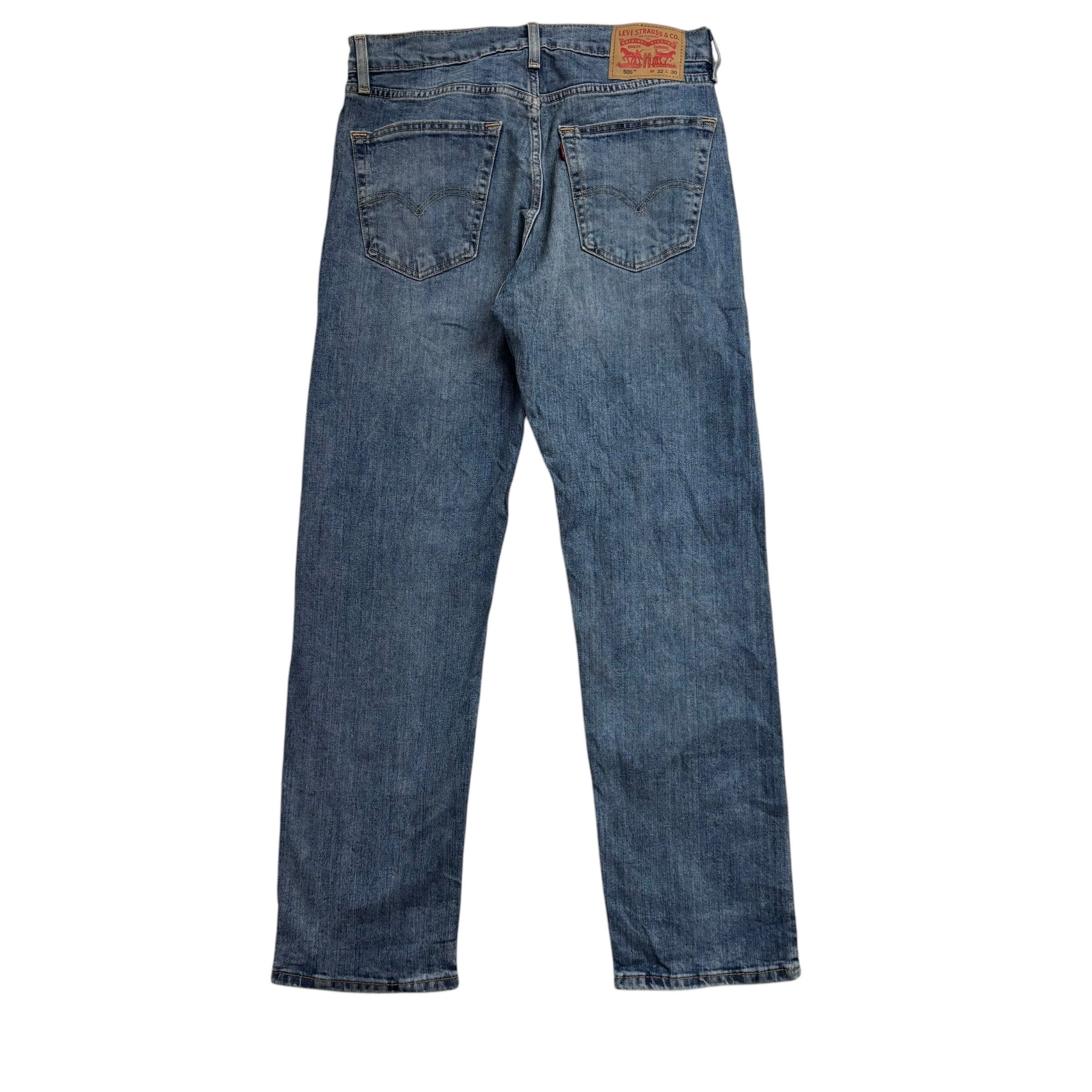 Levis 505 Jeans W32 L30 Mens Mid Blue Regular Straight Fit Stretch Denim (E)