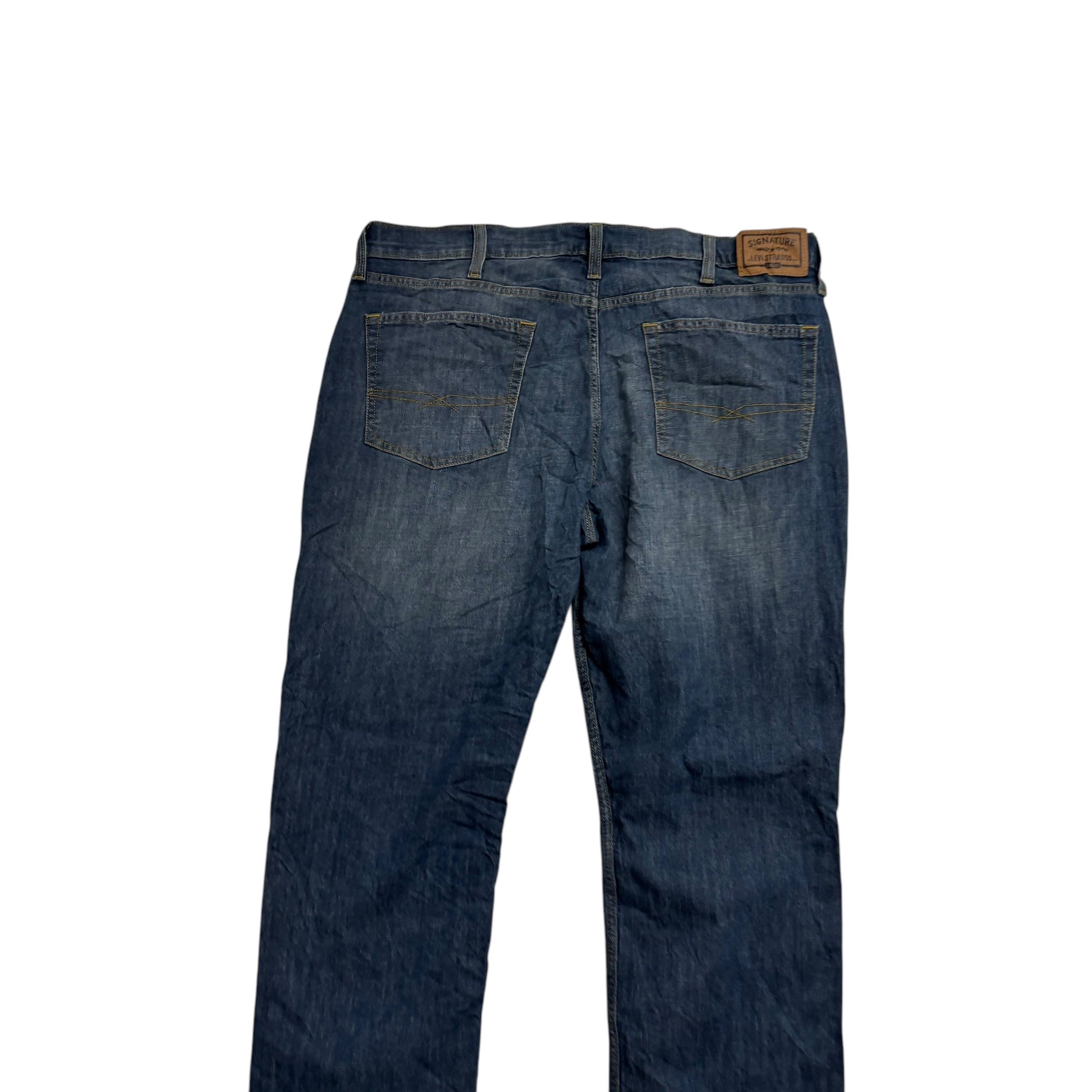 Levis Signature Jeans W38 L30 Mens Dark Blue Regular Straight Stretch Denim (E)