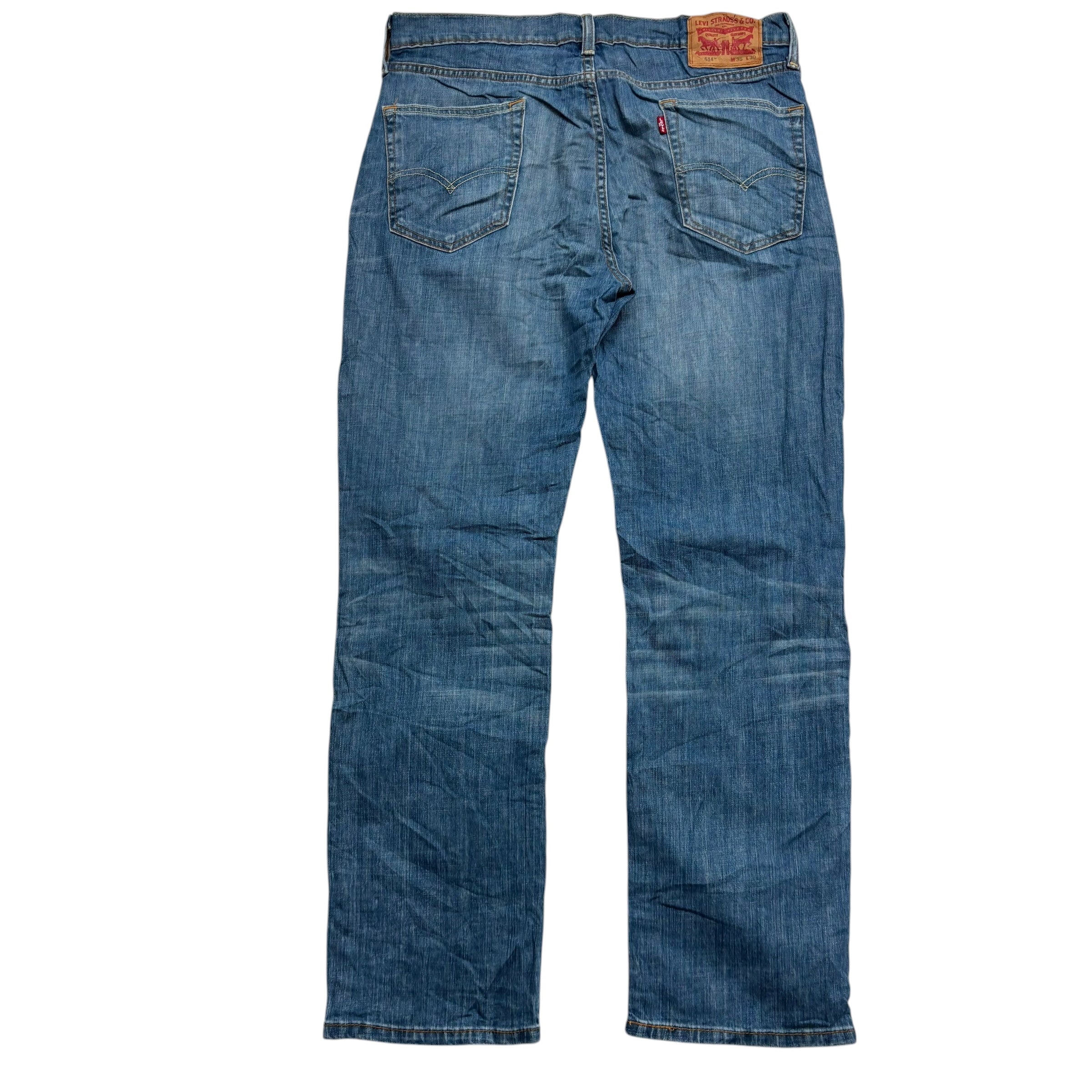 Levis 514 Jeans W35 L30 Mens Mid Blue Regular Straight Fit Stretch Denim (E)