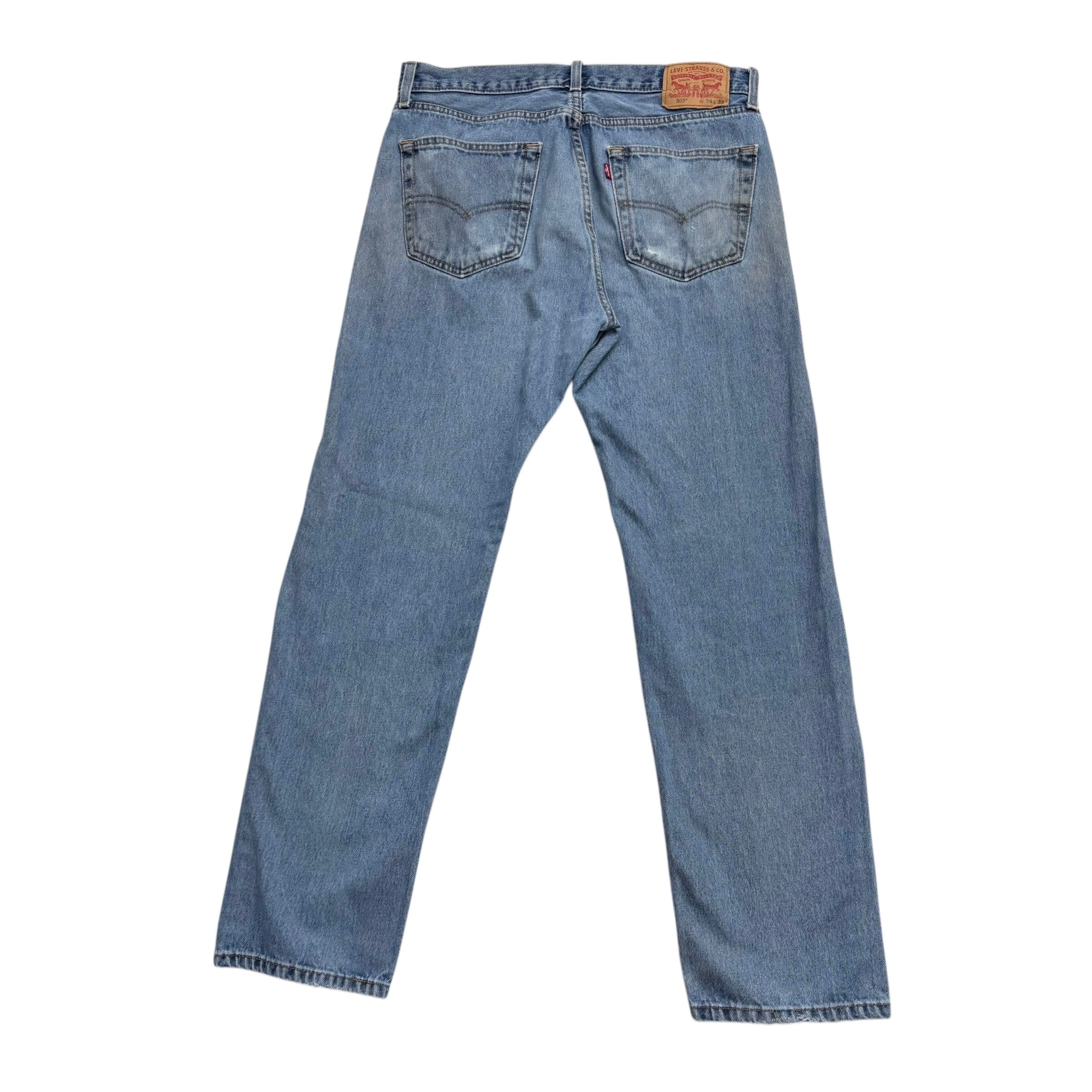 Levis 505 Jeans W34 L32 Mens Light Blue Regular Straight Fit Denim (F)