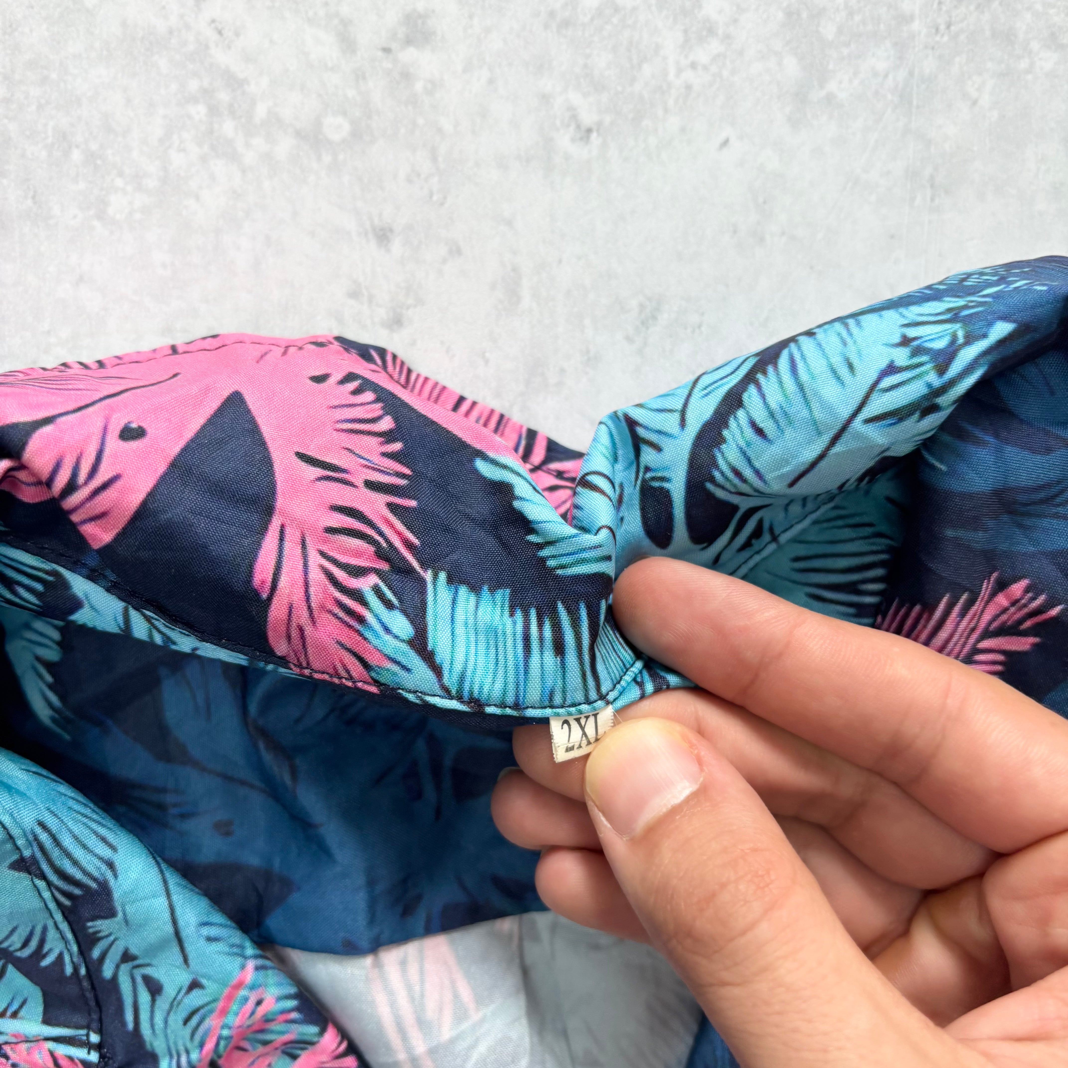 Hawaiian Shirt Mens XXL Blue Aloha Floral Short Sleeve Polyester (E)