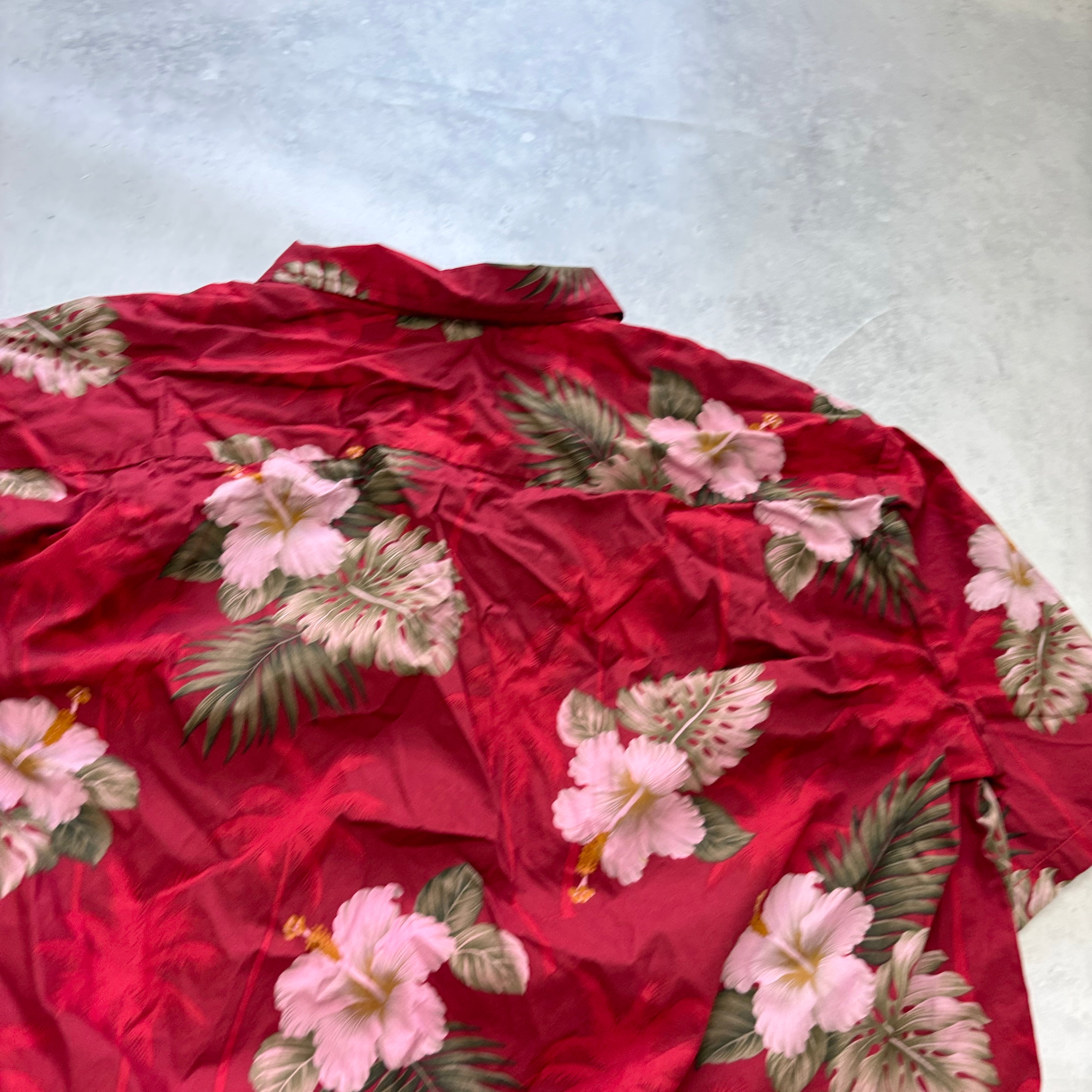 Vintage Hawaiian Shirt Mens 3XL Red Floral Aloha Short Sleeve Cotton (E)