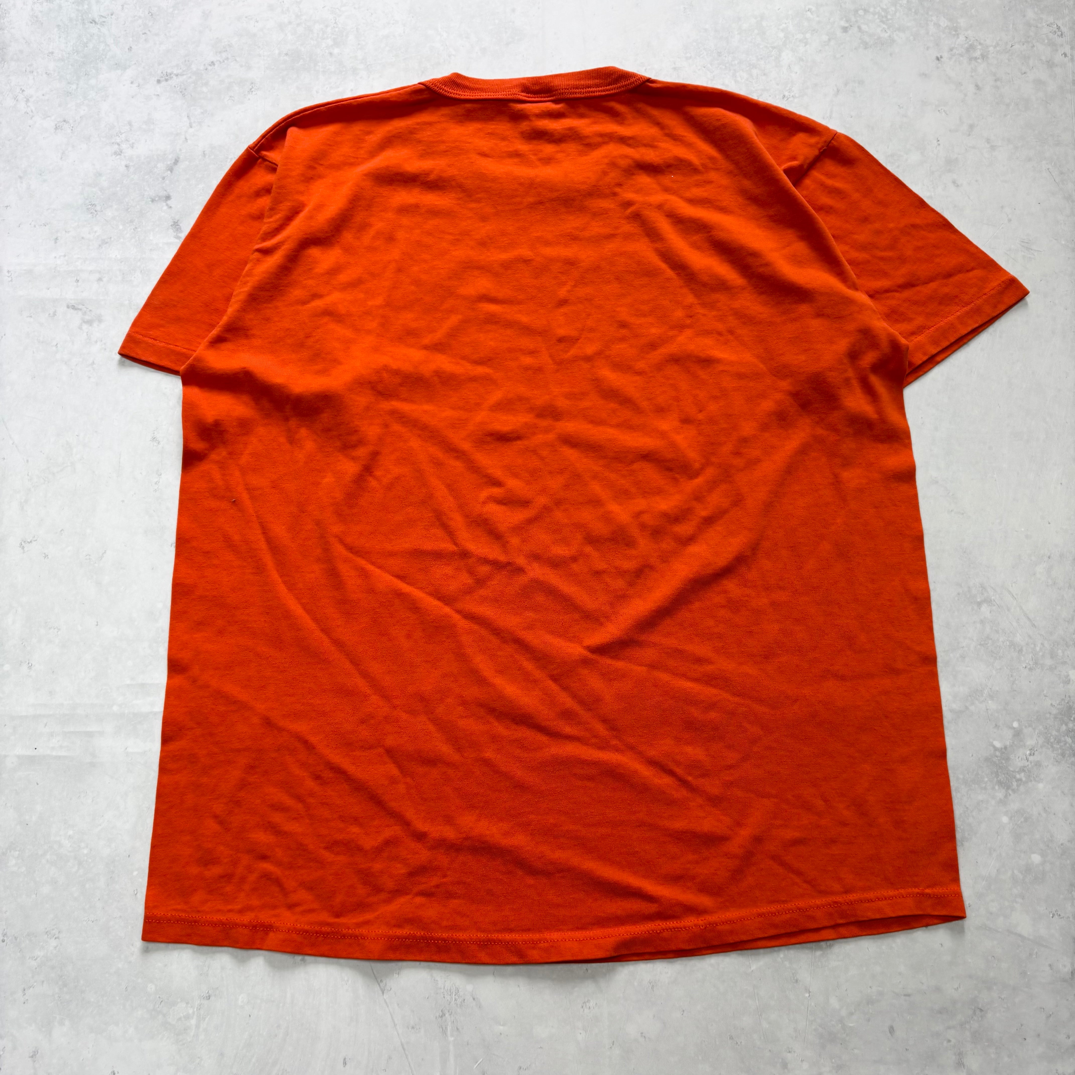 Vintage T Shirt Mens Medium Orange Graphic Print 90s USA College (E)