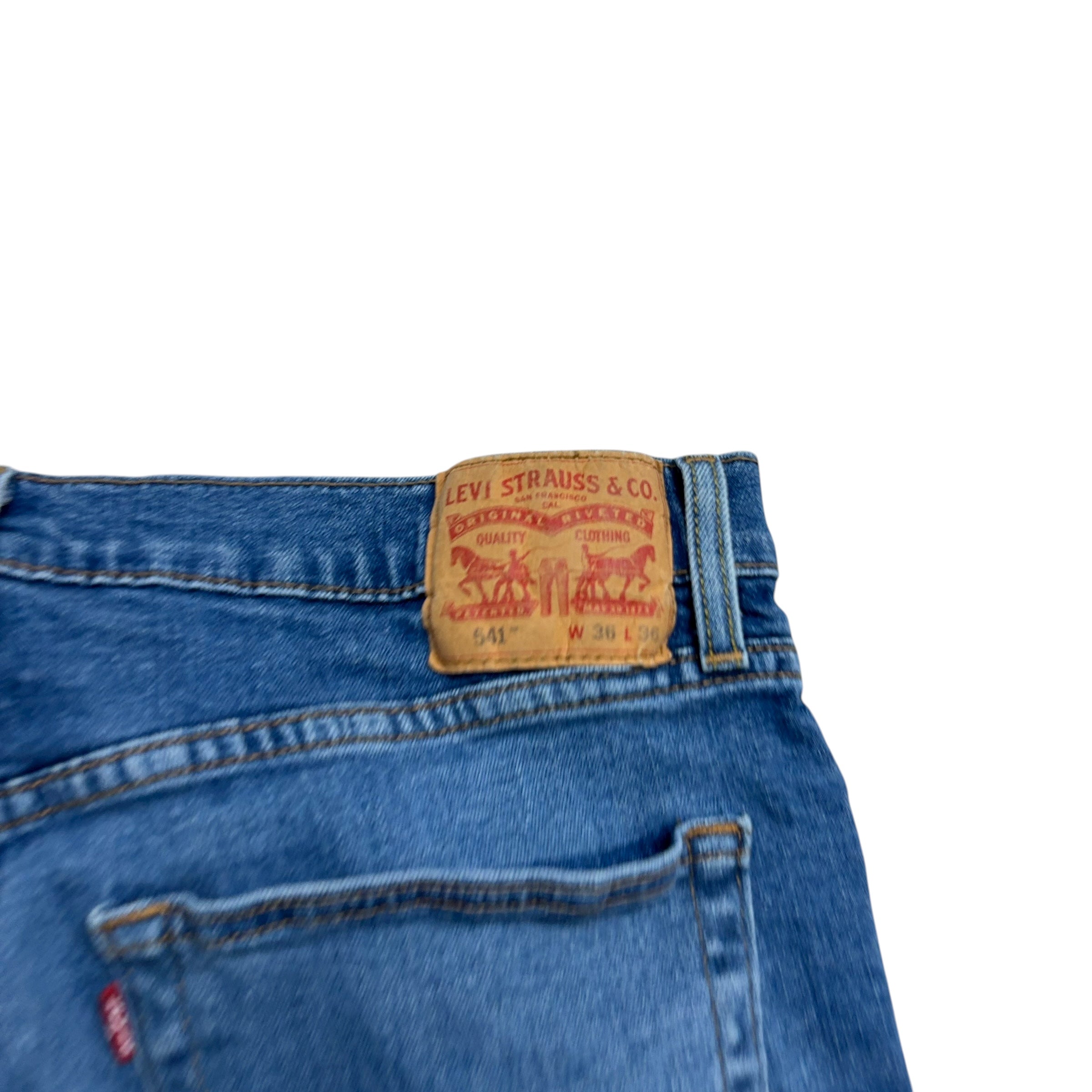 Levis 541 Jeans W36 L36 Mens Mid Blue Athletic Tapered Fit Stretch Denim (E)