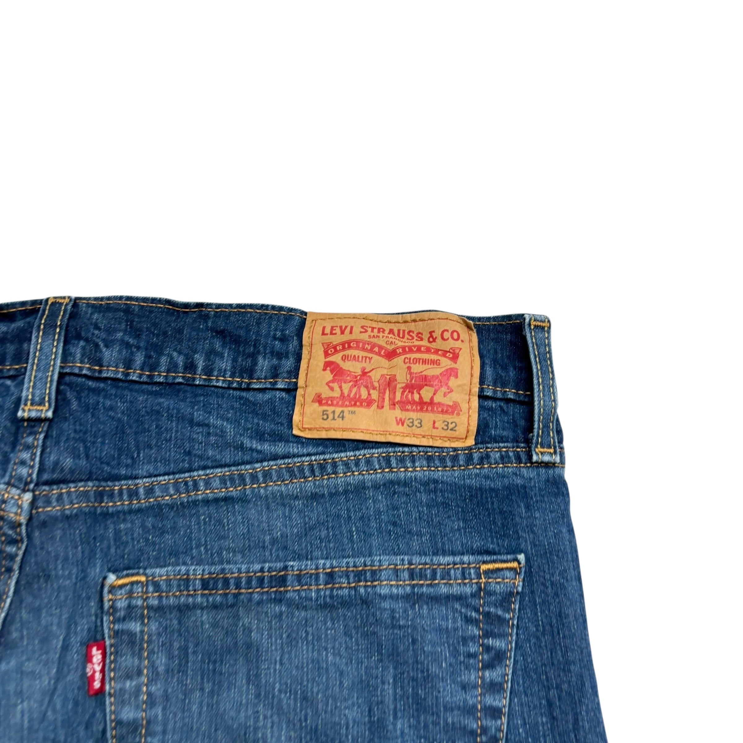 Levis 514 Jeans W33 L32 Mens Dark Blue Regular Straight Fit Stretch Denim (E)