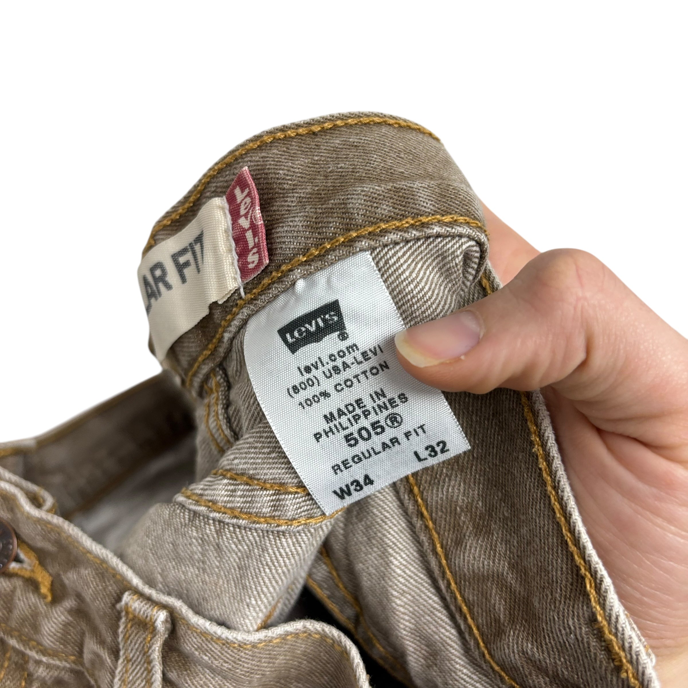 Levis 505 Jeans W34 L32 Mens Gold Regular Straight Fit Vintage Denim (E)