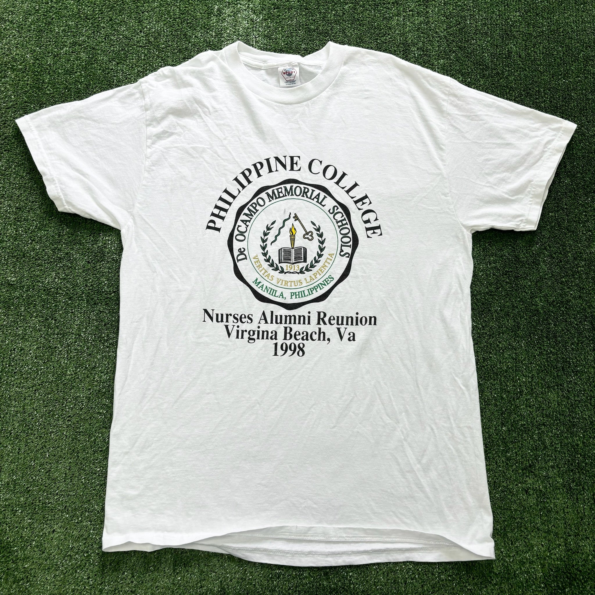 Vintage T Shirt Mens Large White Graphic Print 90s USA College (E)