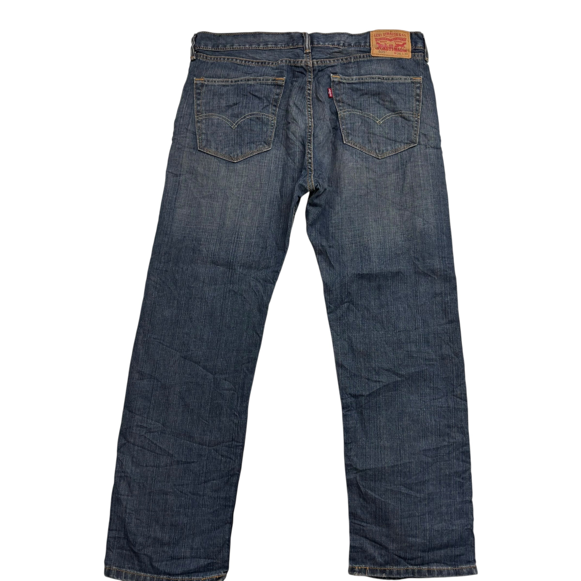 Levis 505 Jeans W36 L30 Mens Dark Blue Regular Straight Fit Denim (E)