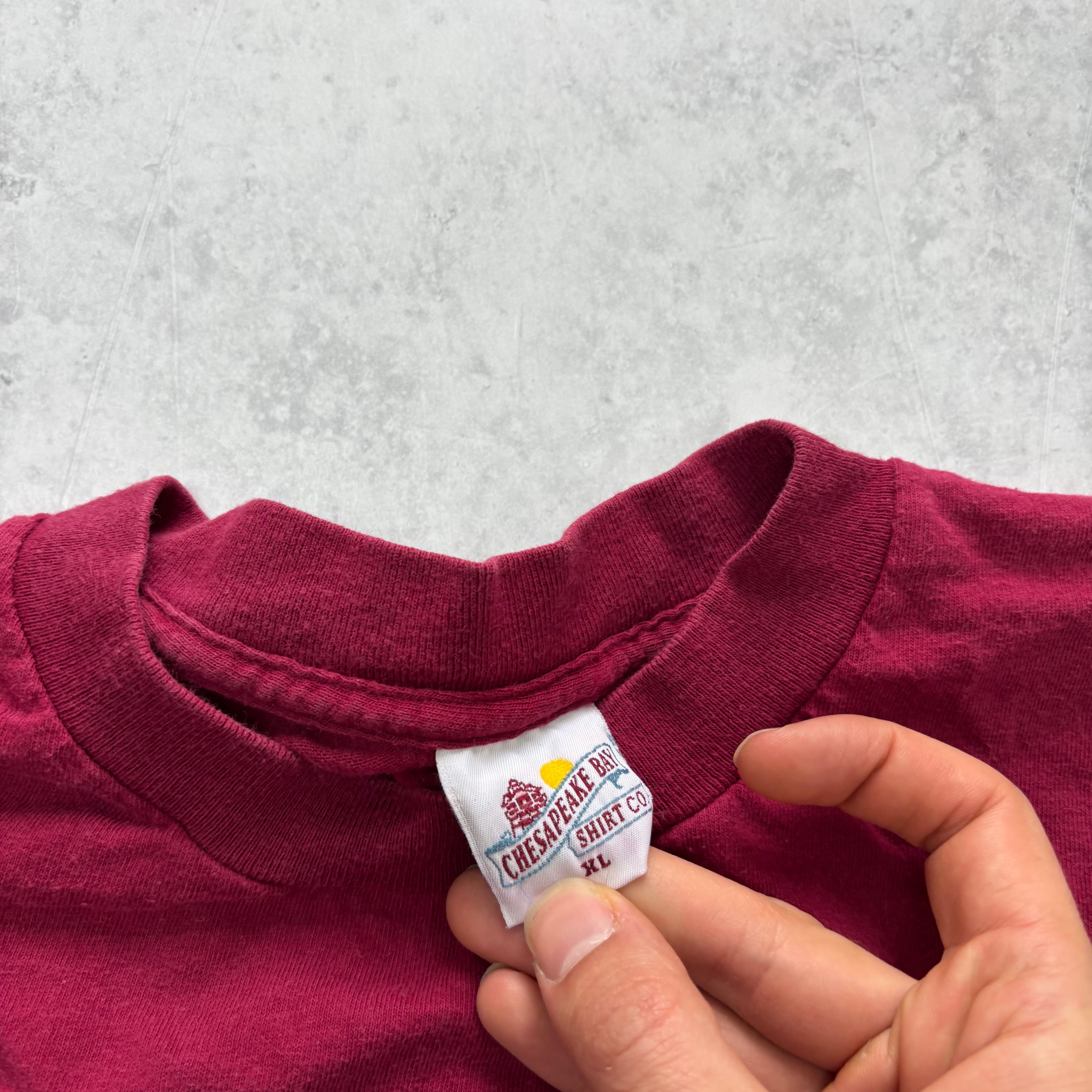 Vintage T Shirt Mens XL Burgundy Single Stitch Graphic Print 90s Tourist (E)