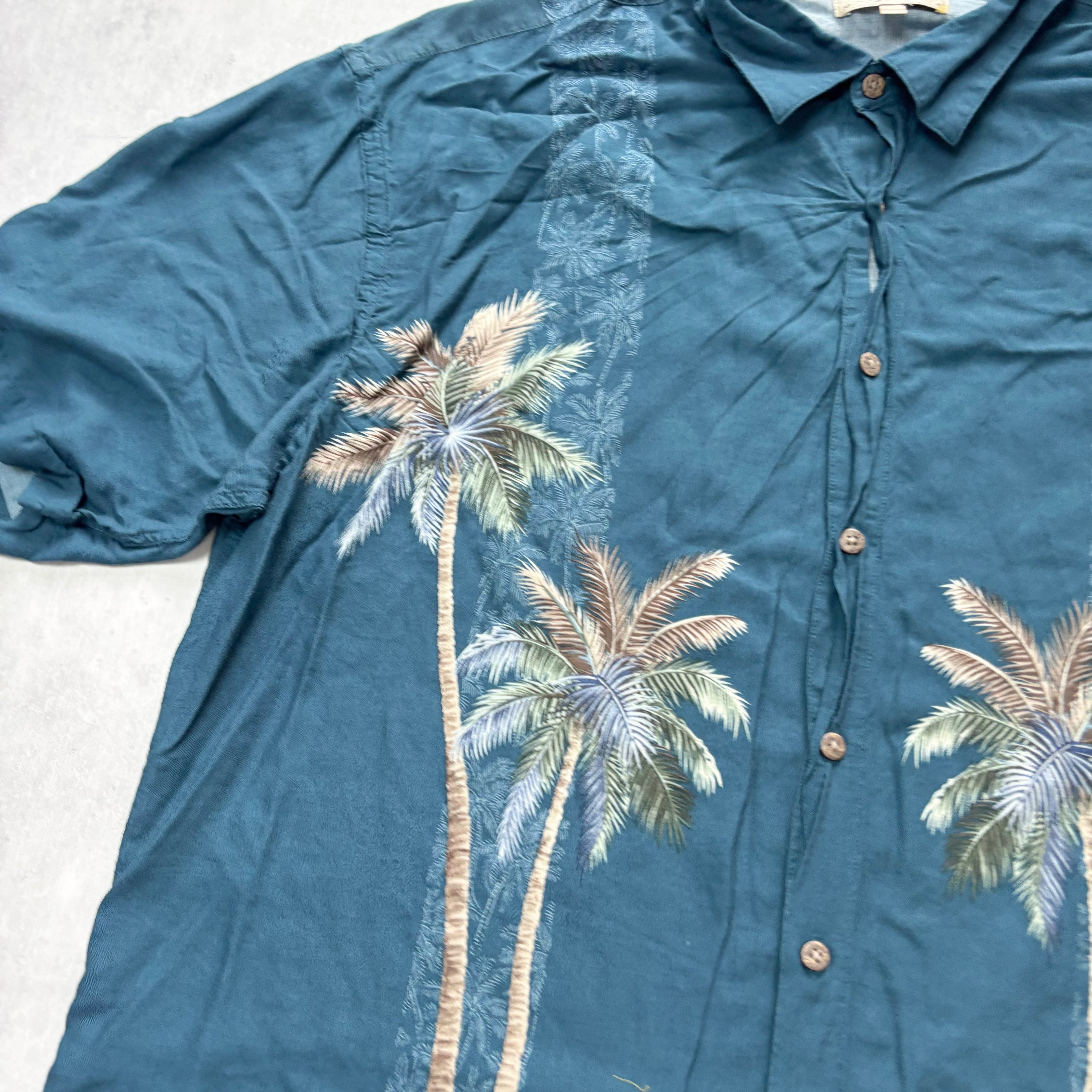 Vintage Hawaiian Shirt Mens XXL Blue Floral Aloha Short Sleeve Rayon (E)