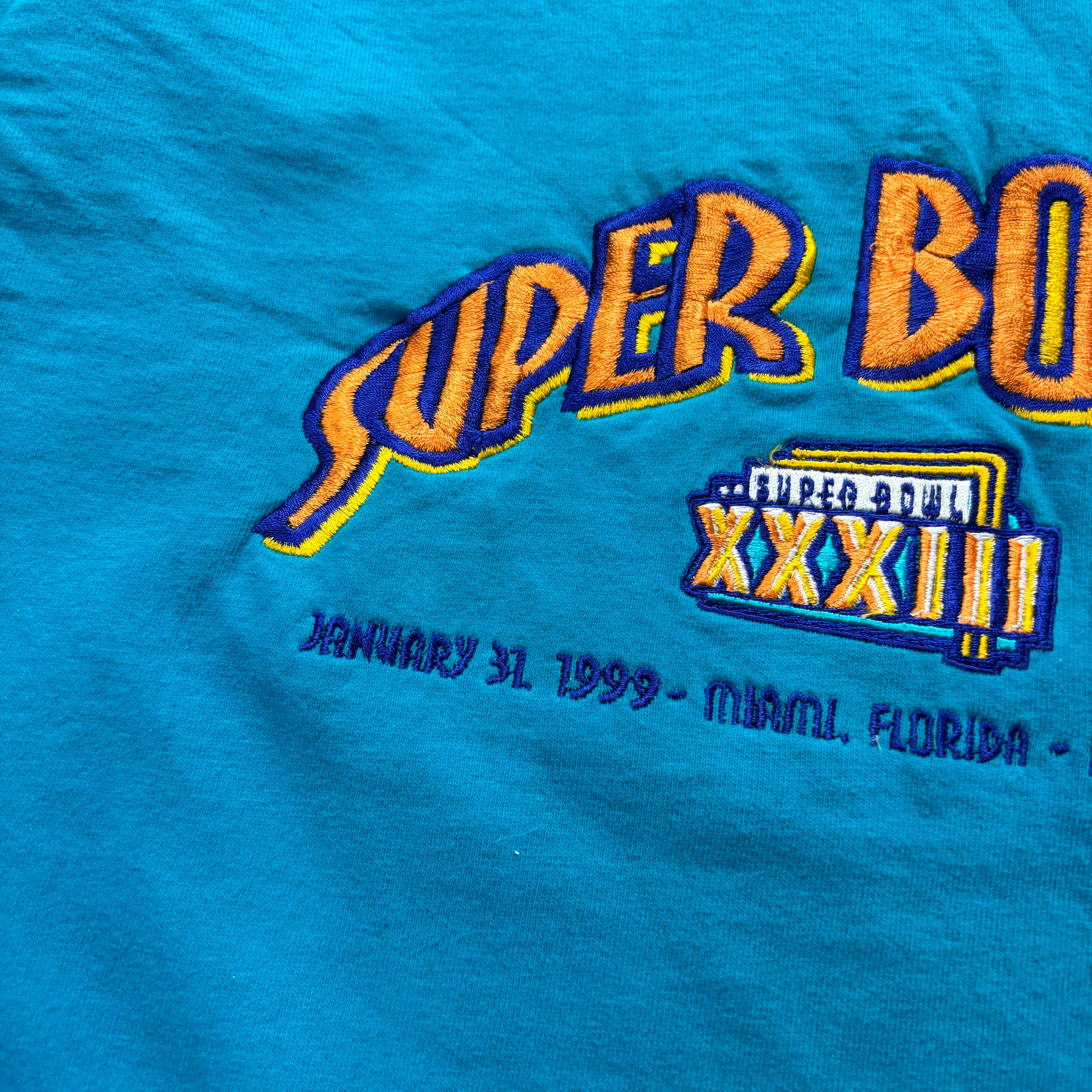 Vintage T Shirt Mens Medium Blue Single Stitch Graphic Print 90s Super Bowl (E)
