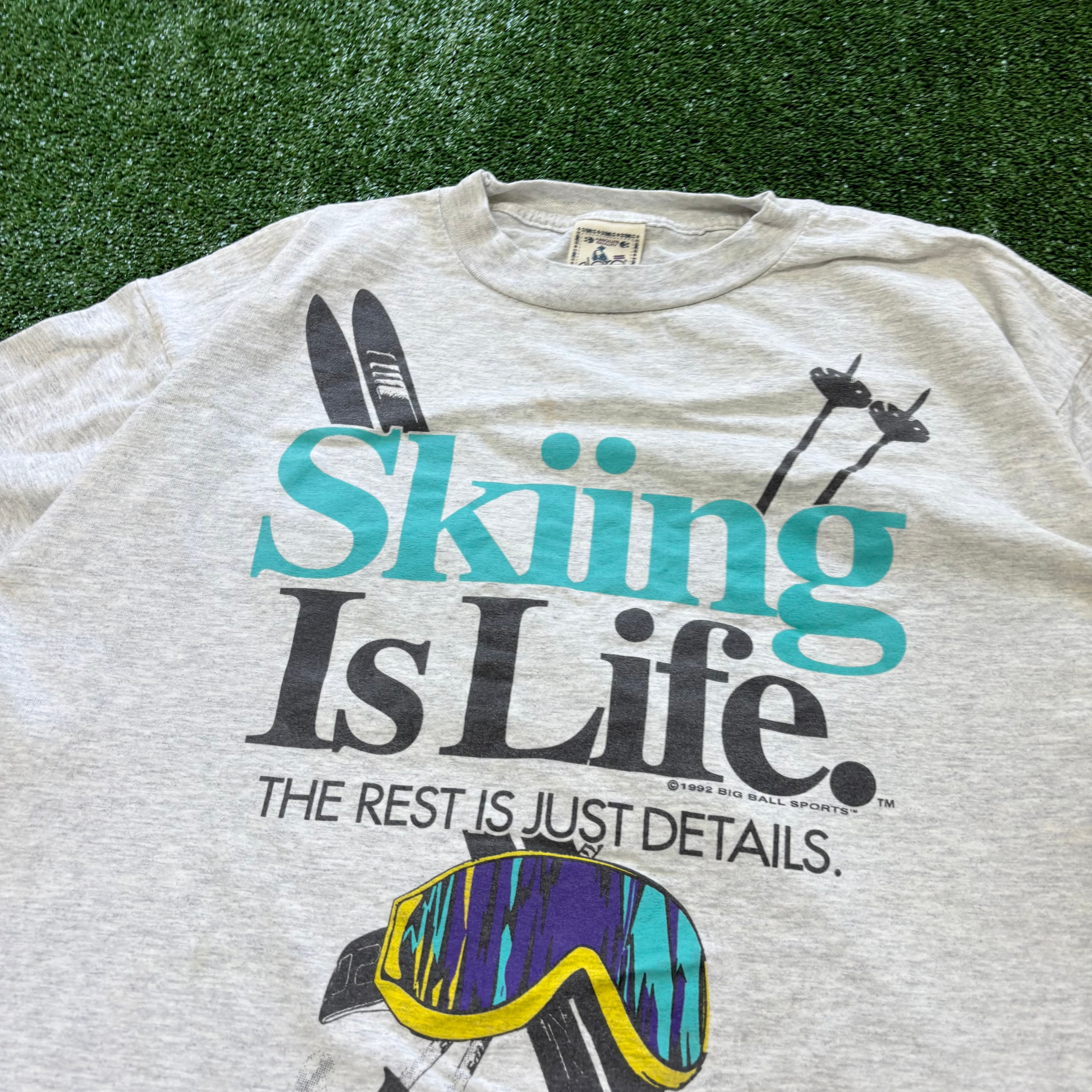 Vintage T Shirt Mens XL Grey Single Stitch Graphic Print 90s USA Skiing