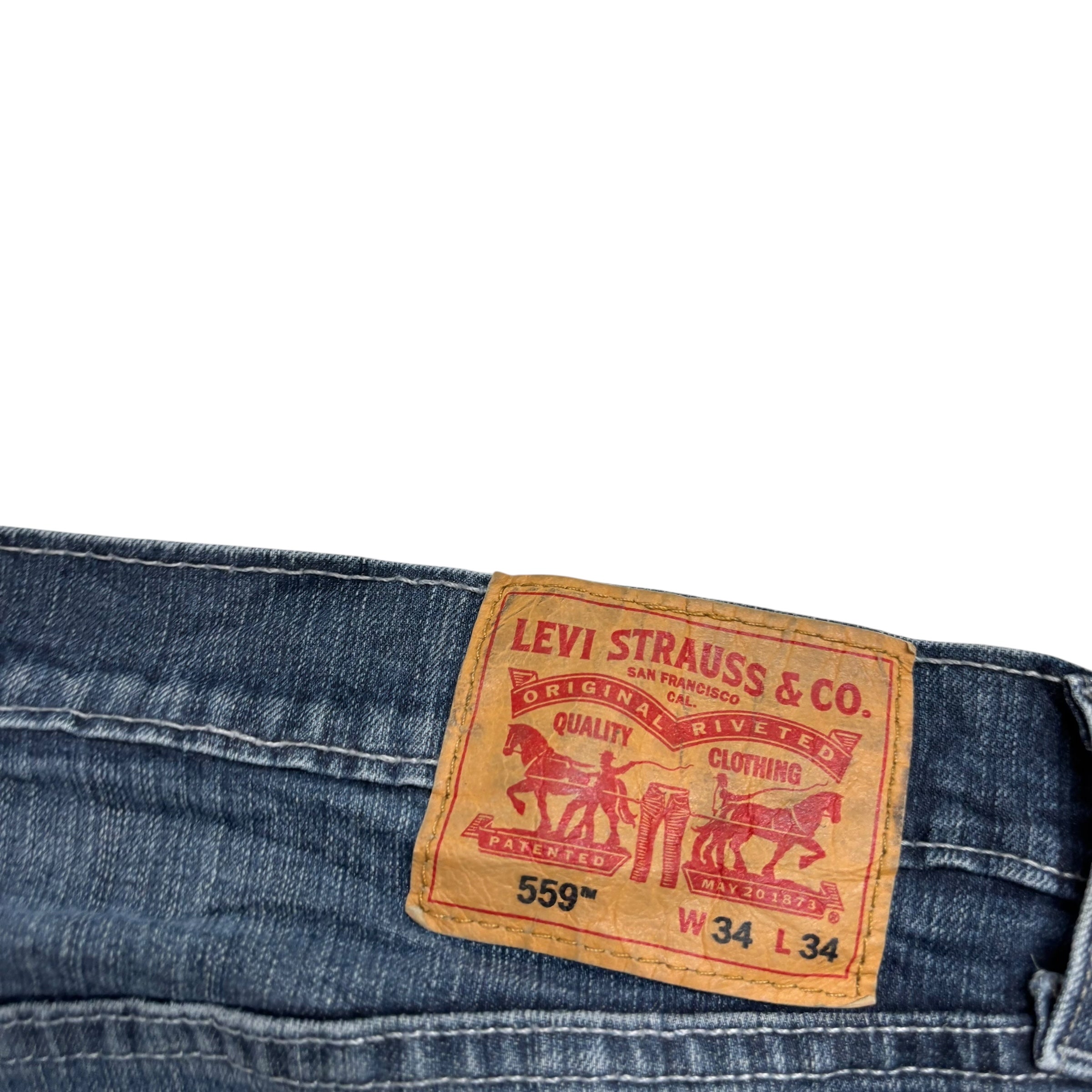 Levis 559 Jeans W34 L34 Mens Navy Blue Regular Straight Fit Stretch Denim (E)