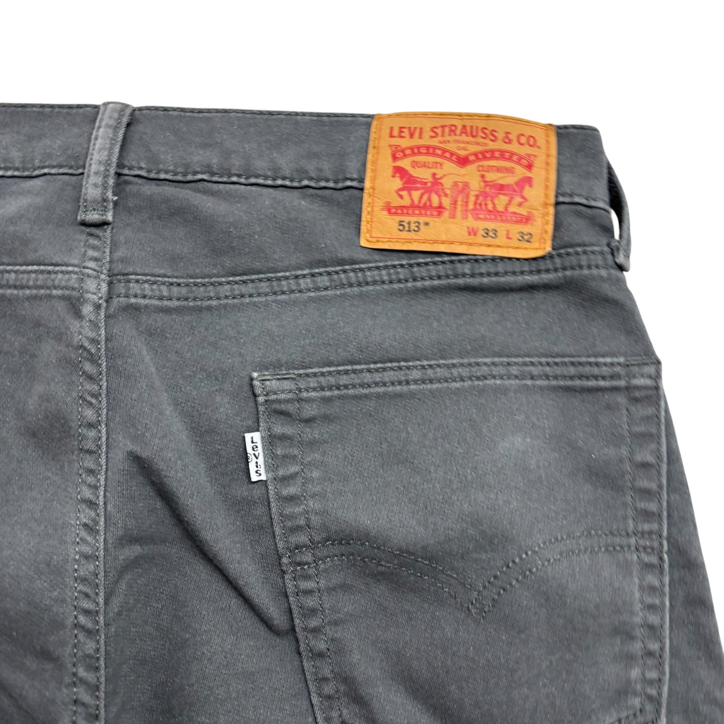 Levis 513 Trousers W33 L32 Mens Grey Slim Straight Fit Stretch Cotton Pants