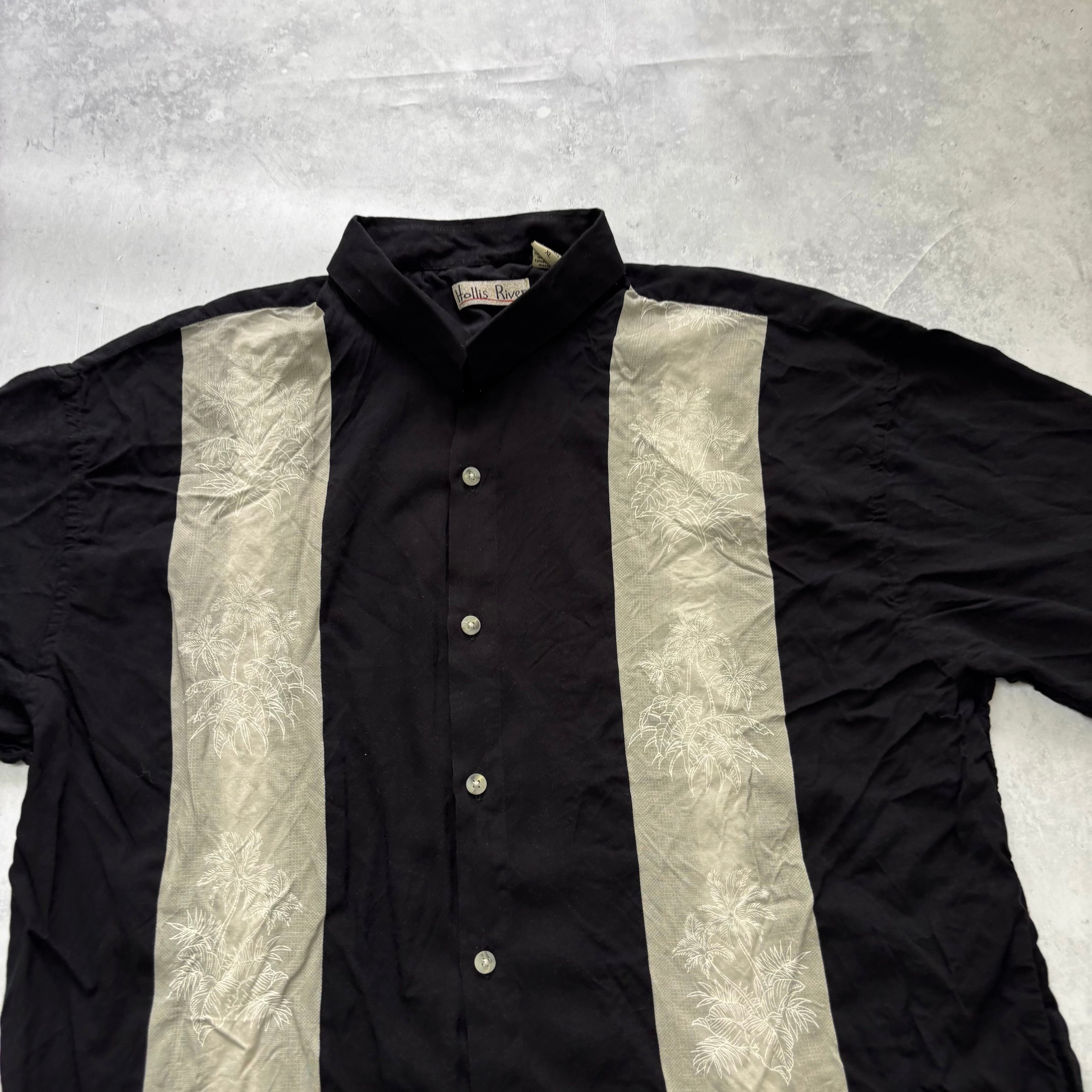 Vintage Hawaiian Shirt Mens XL Black Floral Aloha Short Sleeve Rayon (E)