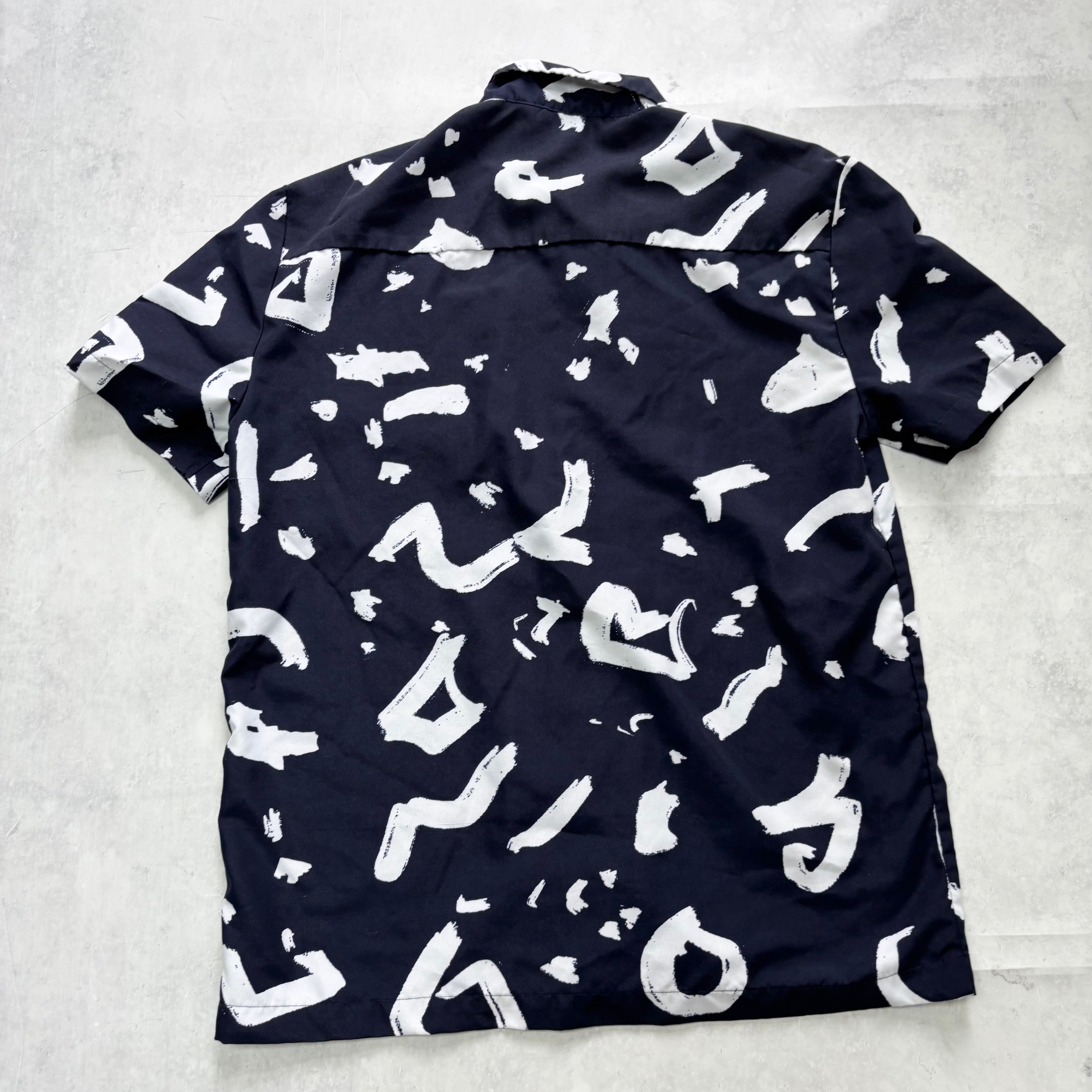 Level Ten Shirt Mens Small Navy Blue Abstract Pattern Short Sleeve Polyester (E)