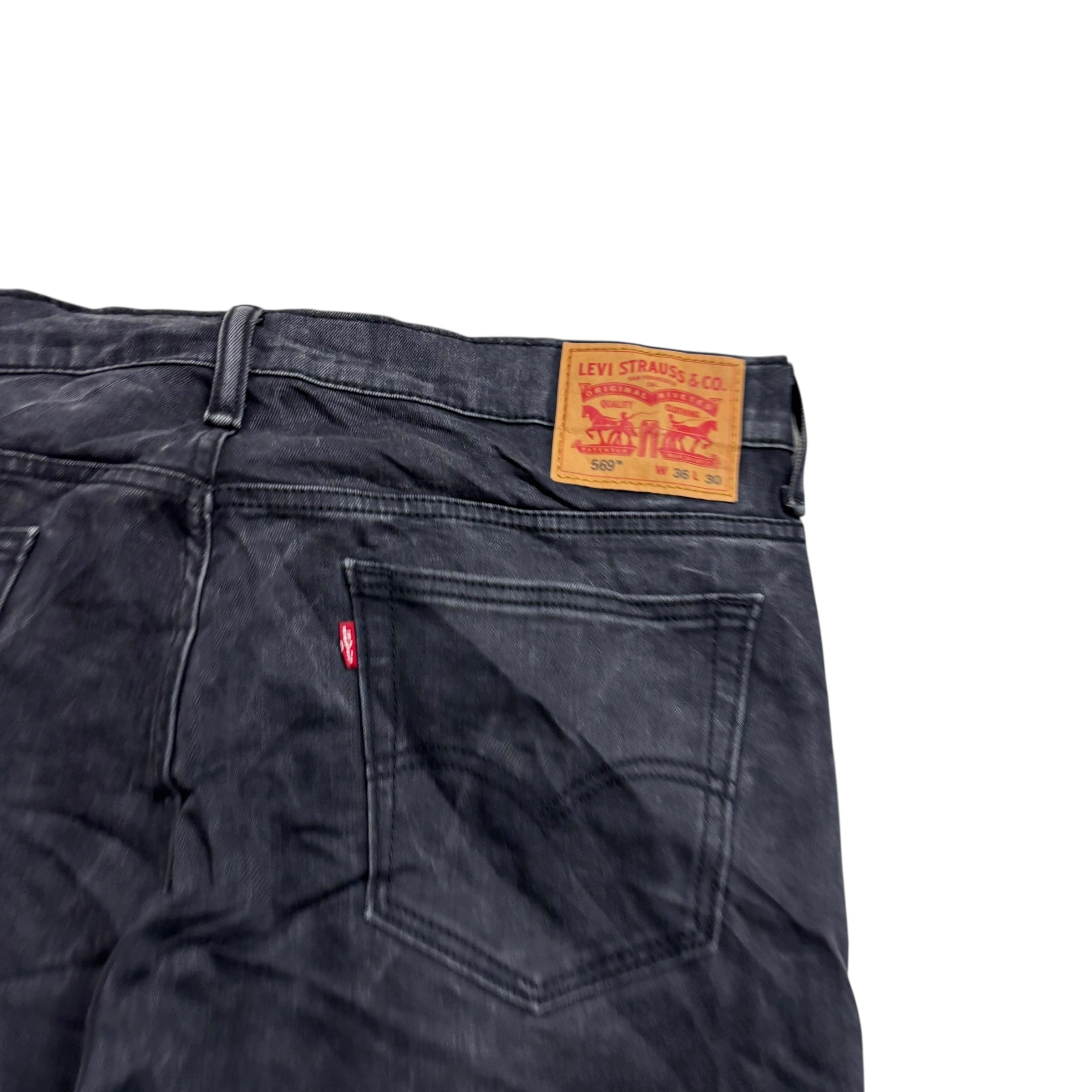 Levis 569 Jeans W36 L29 Mens Black Baggy Relaxed Straight Fit Stretch Denim