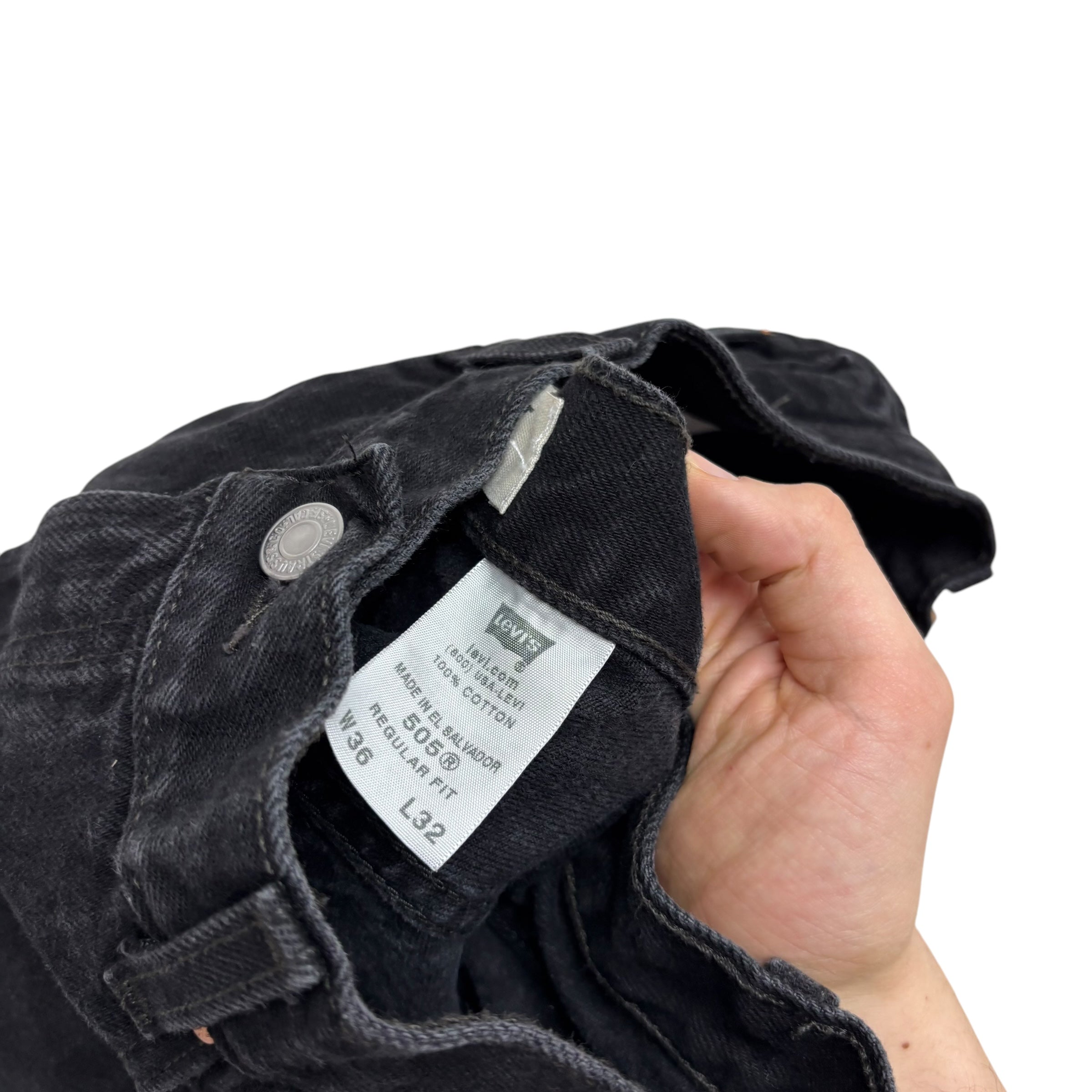Levis 505 Jeans W35 L32 Mens Black Regular Straight Fit Vintage Denim (E)