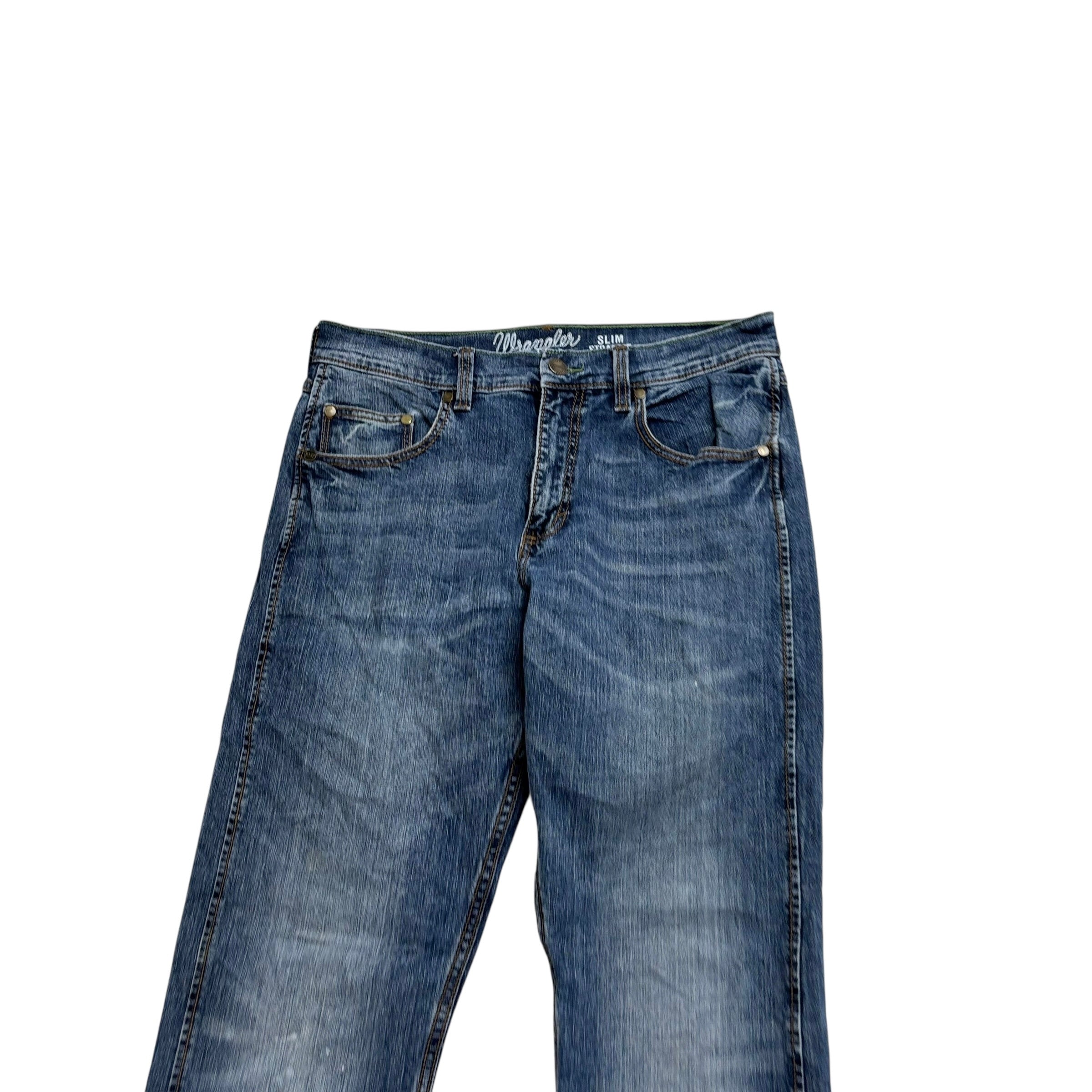 Wrangler Jeans W32 L33 Mens Mid Blue Slim Straight Fit Stretch Denim