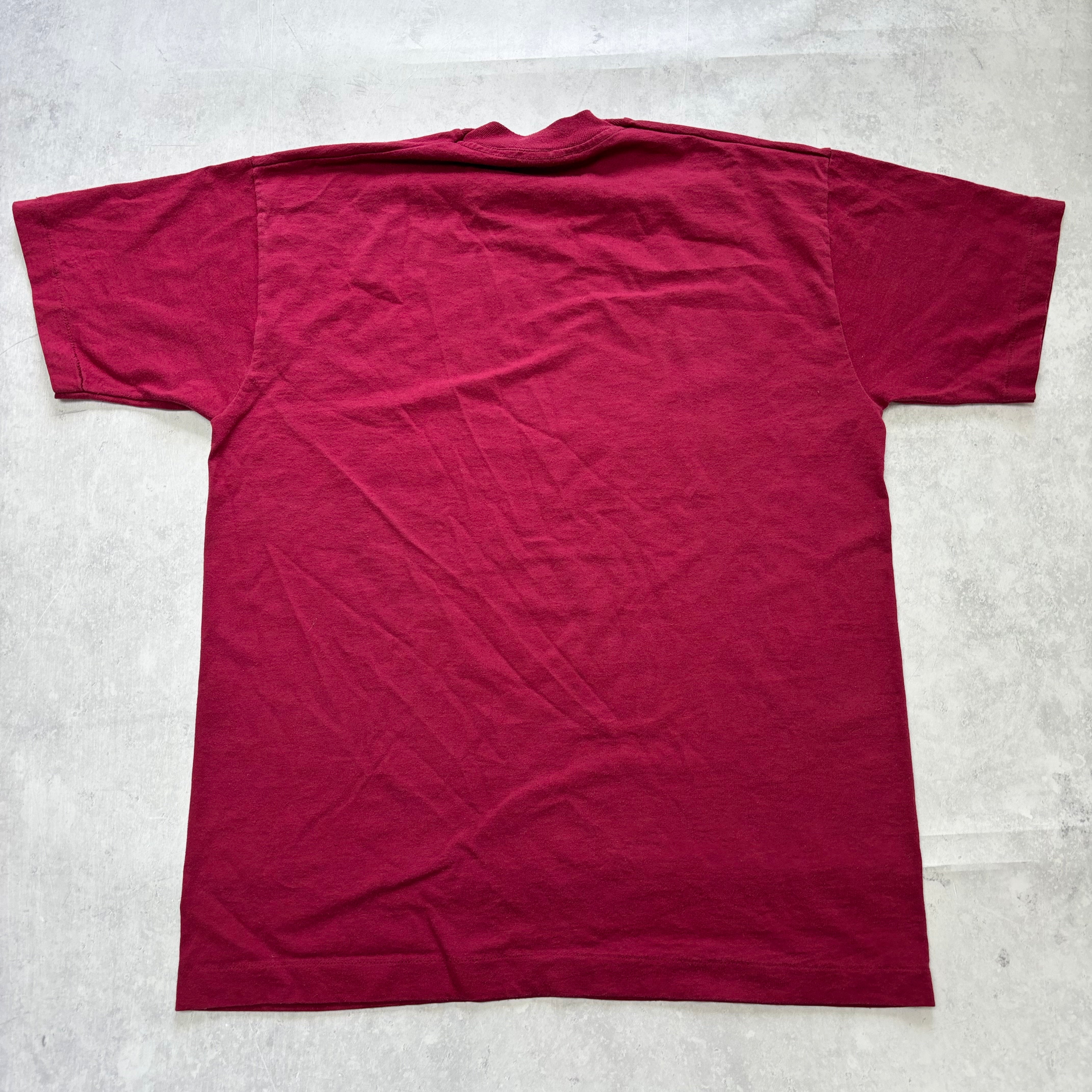 Vintage T Shirt Mens Large Burgundy Single Stitch Graphic Print 90s USA Nature