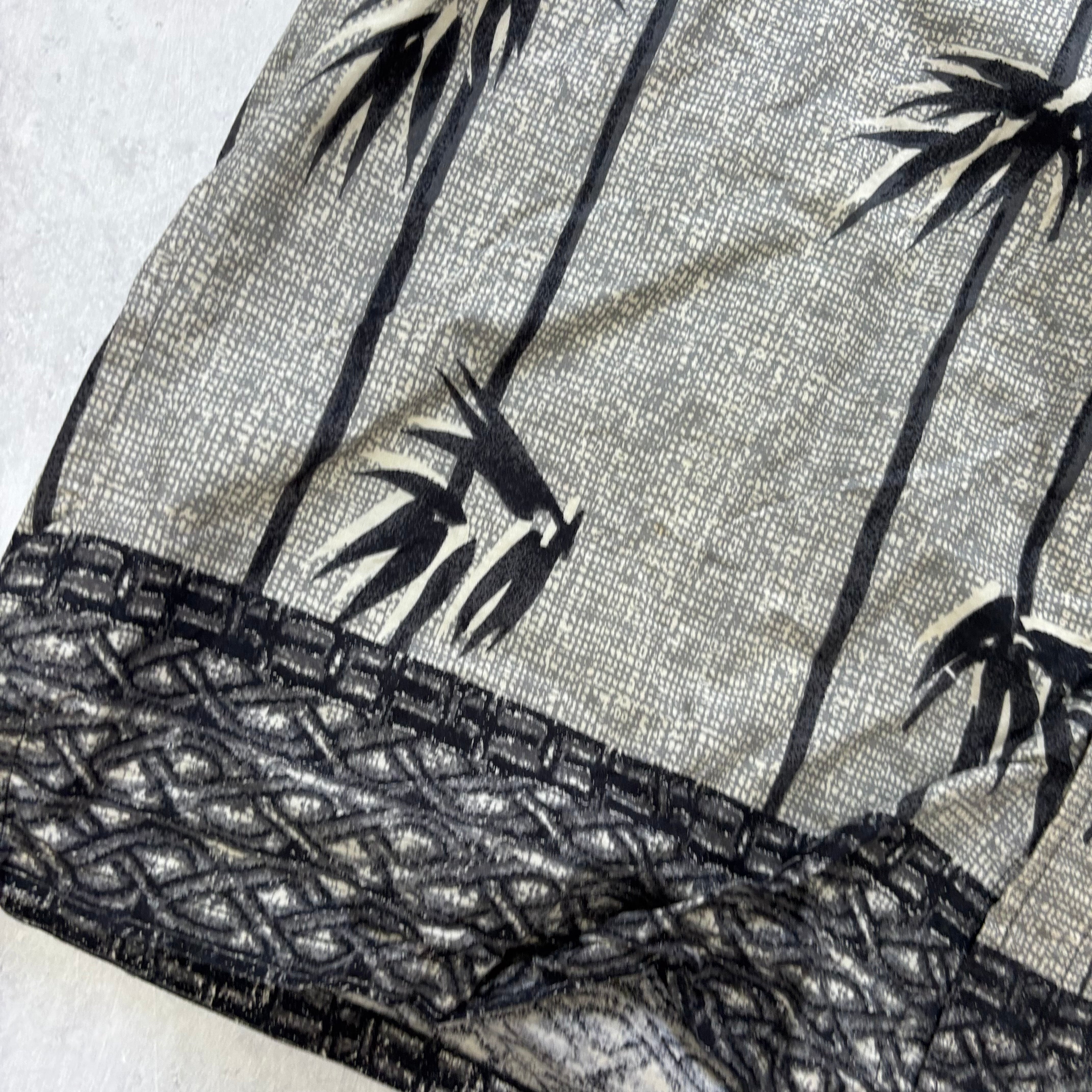 Vintage Hawaiian Shirt Mens Medium Grey Floral Aloha Short Sleeve Cotton (E)