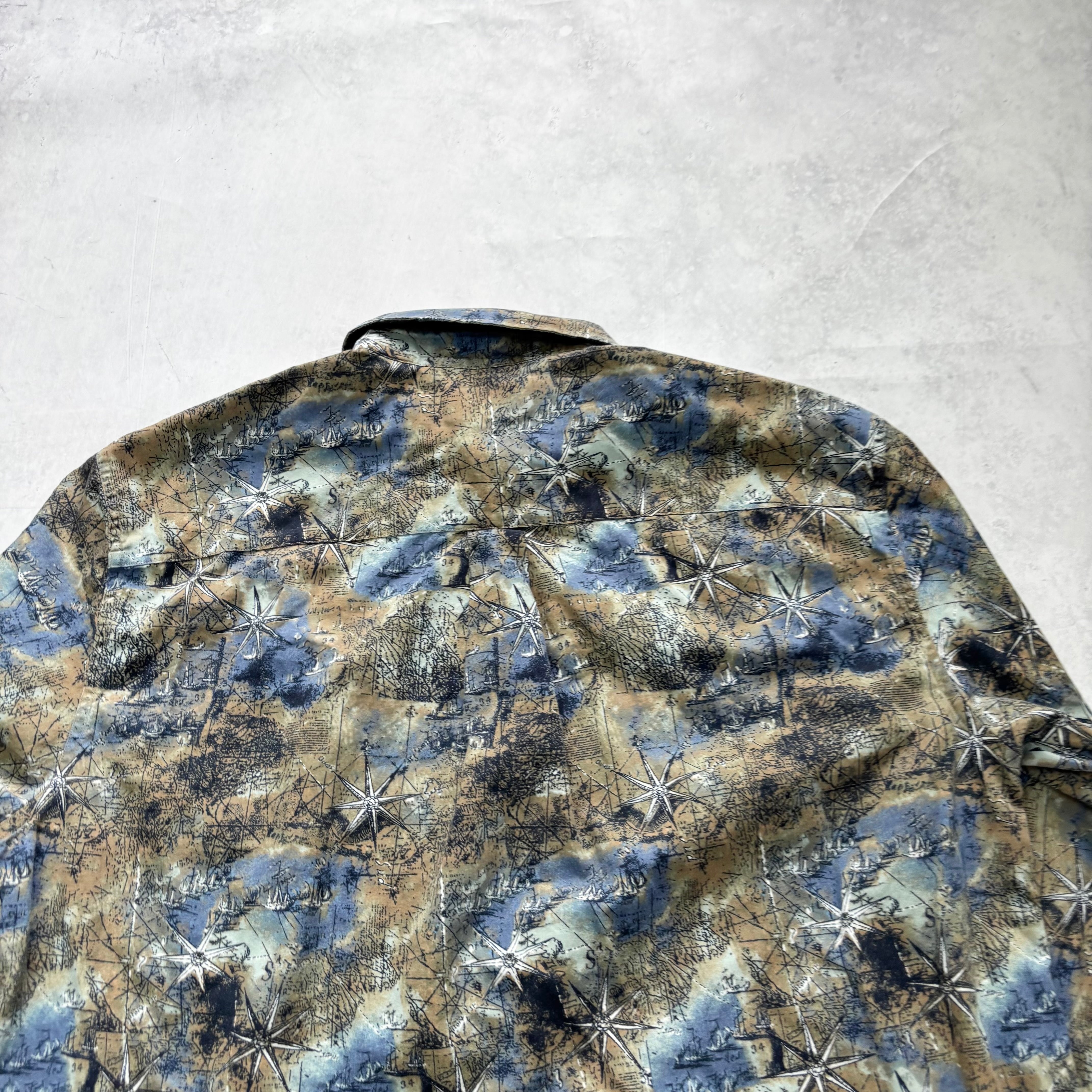 Vintage Patterned Shirt Mens Large Abstract Print Long Sleeve Cotton (E)