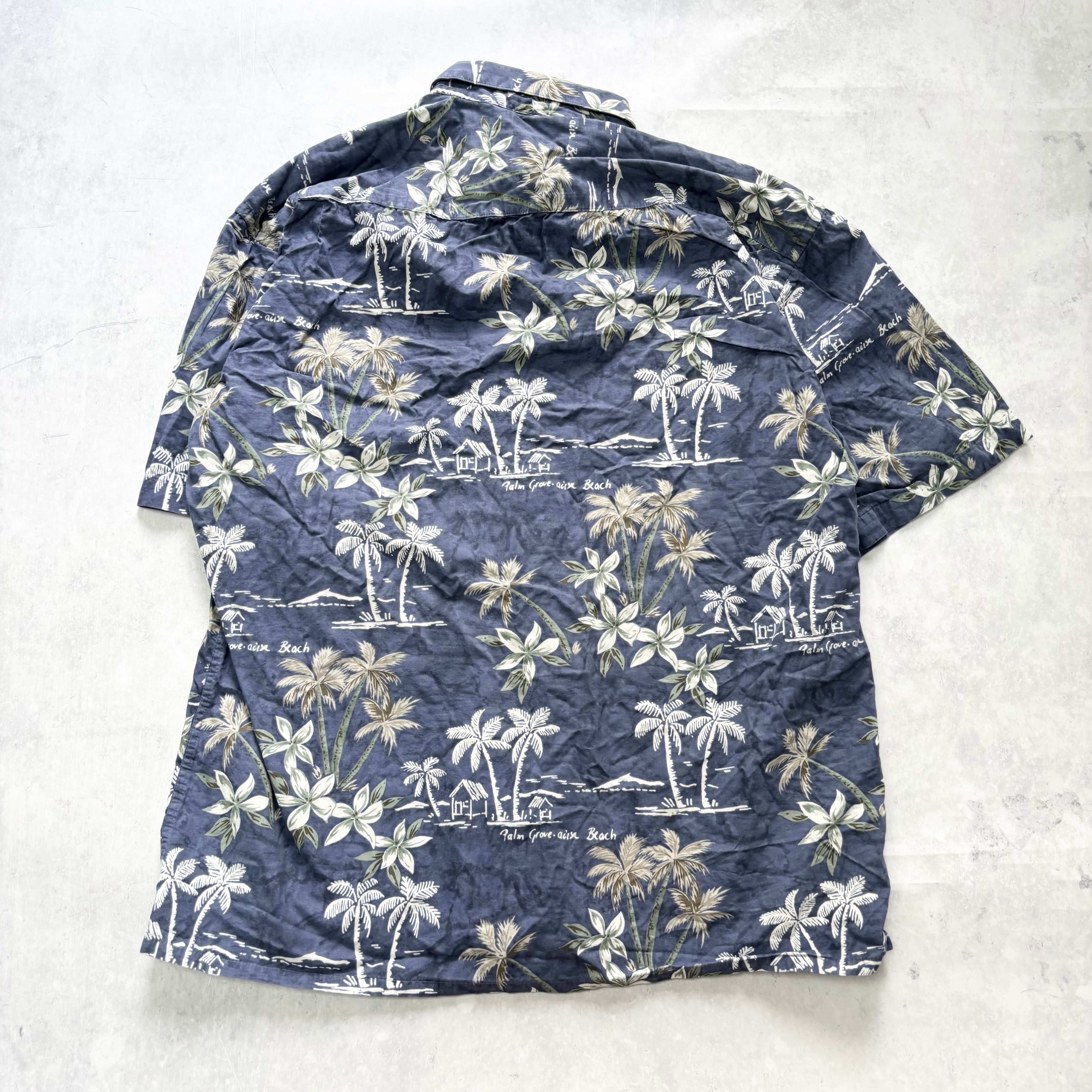 Hawaiian Shirt Mens Large Blue Floral Aloha Short Sleeve Cotton (E)
