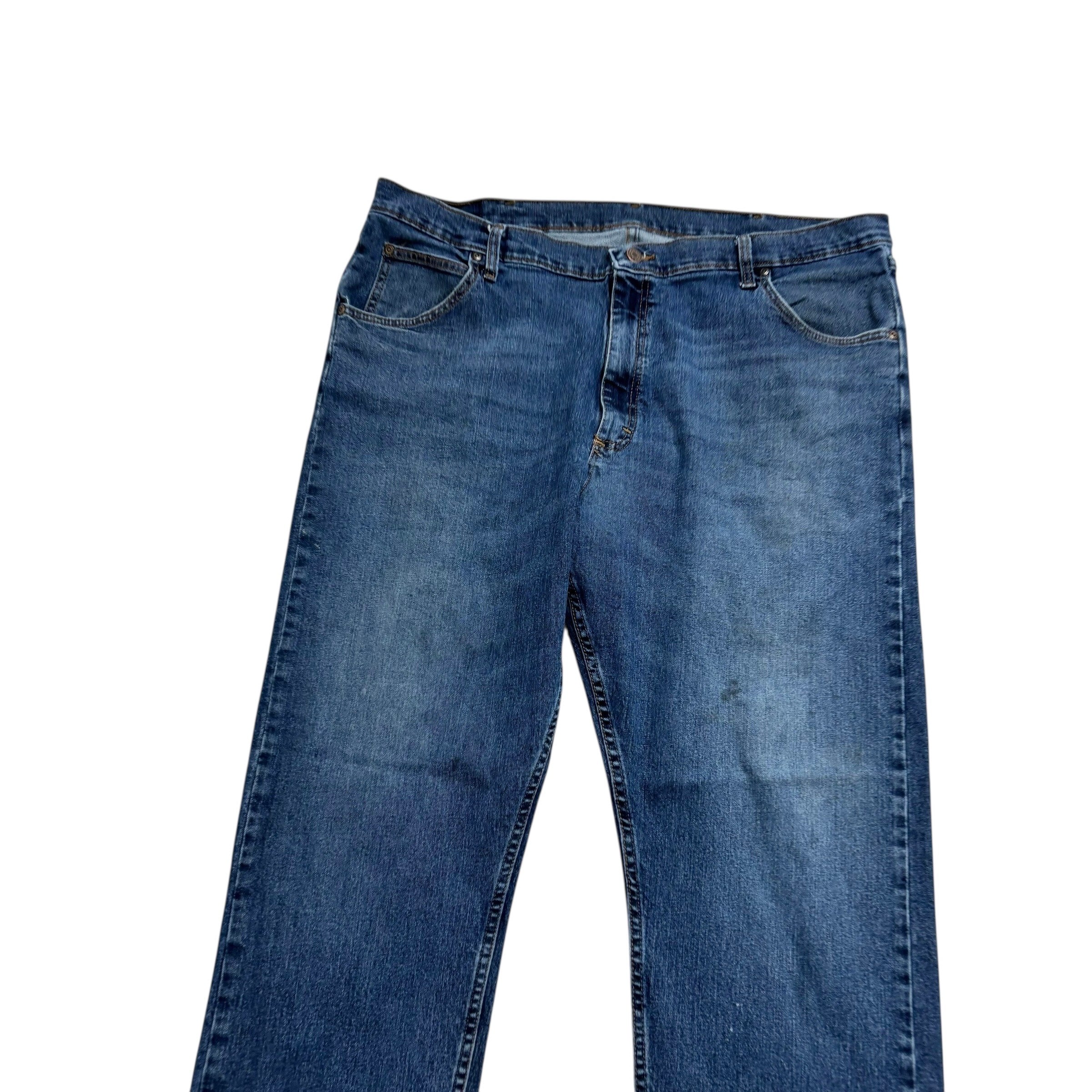 Wrangler Jeans W42 L30 Mens Dark Blue Relaxed Straight Fit Stretch Denim (F)