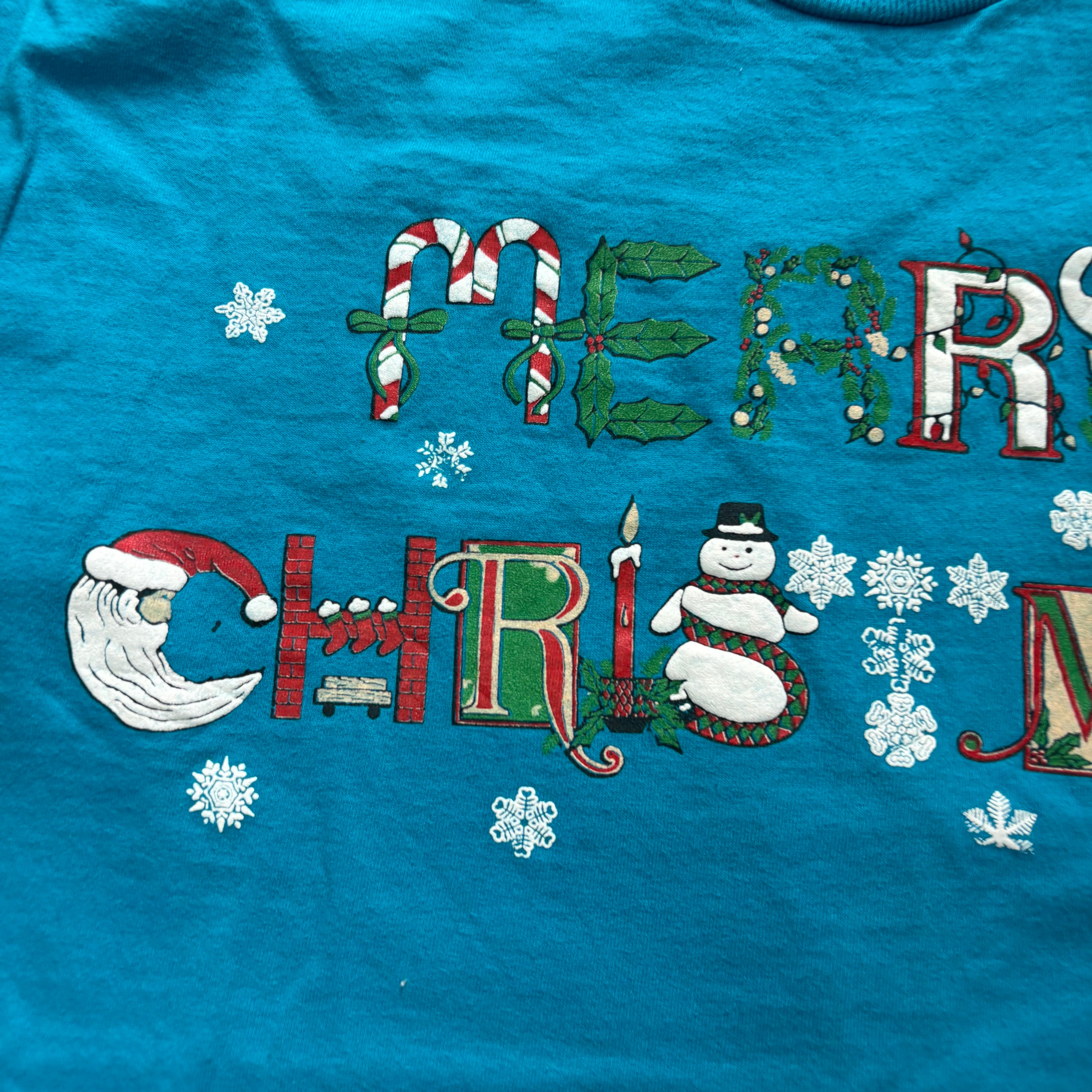 Vintage T Shirt Mens XXL Blue Single Stitch Graphic Print 90s Xmas (E)