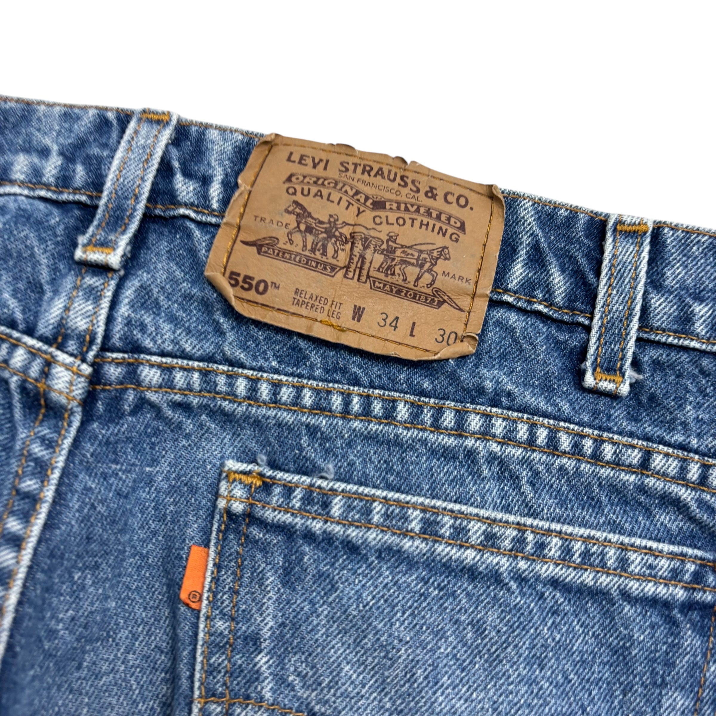 Levis 550 Jeans W32 L29 Mens Mid Blue Relaxed Tapered Fit Vintage Orange Tab