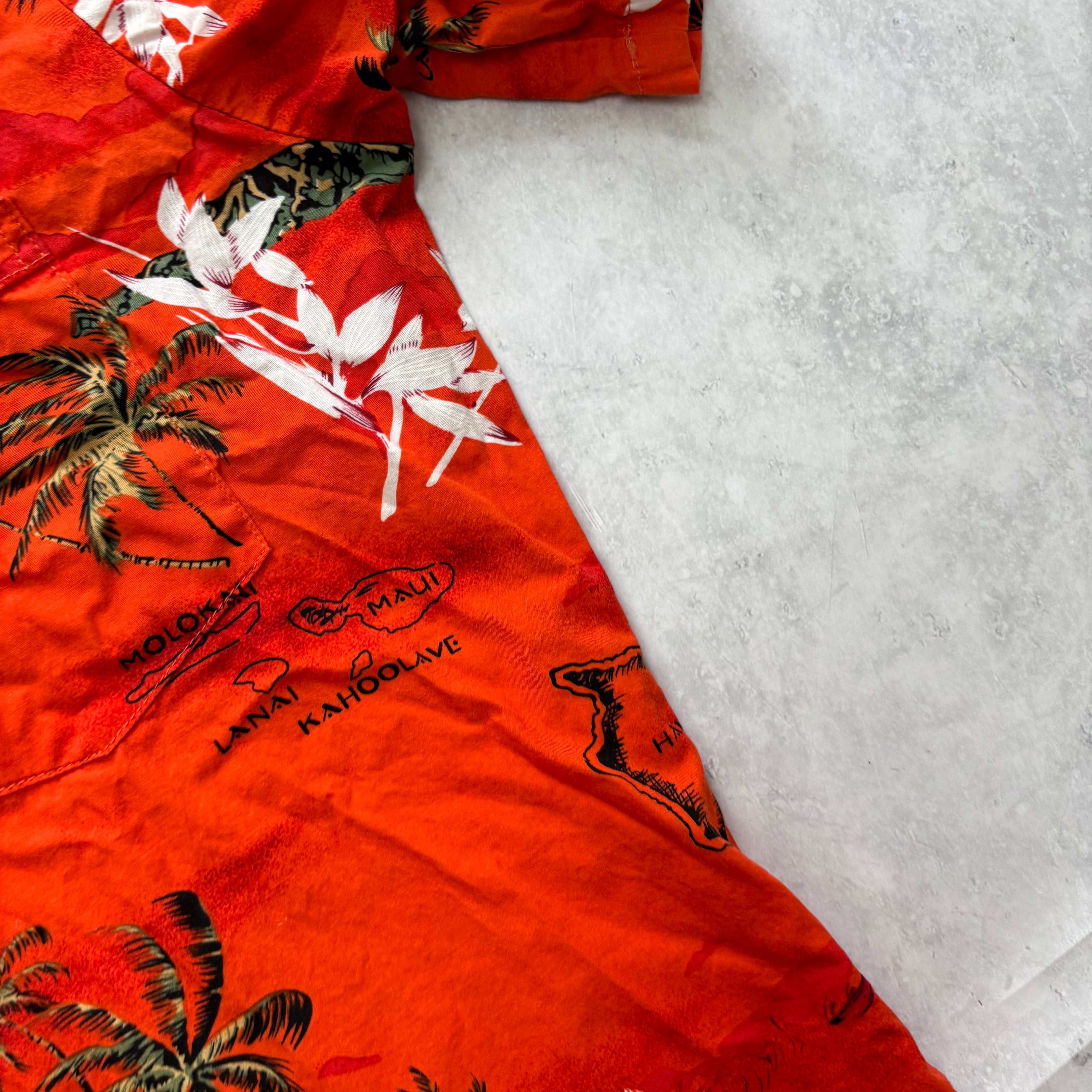 Vintage Hawaiian Shirt Mens Small Orange Floral Aloha Short Sleeve Cotton (E)