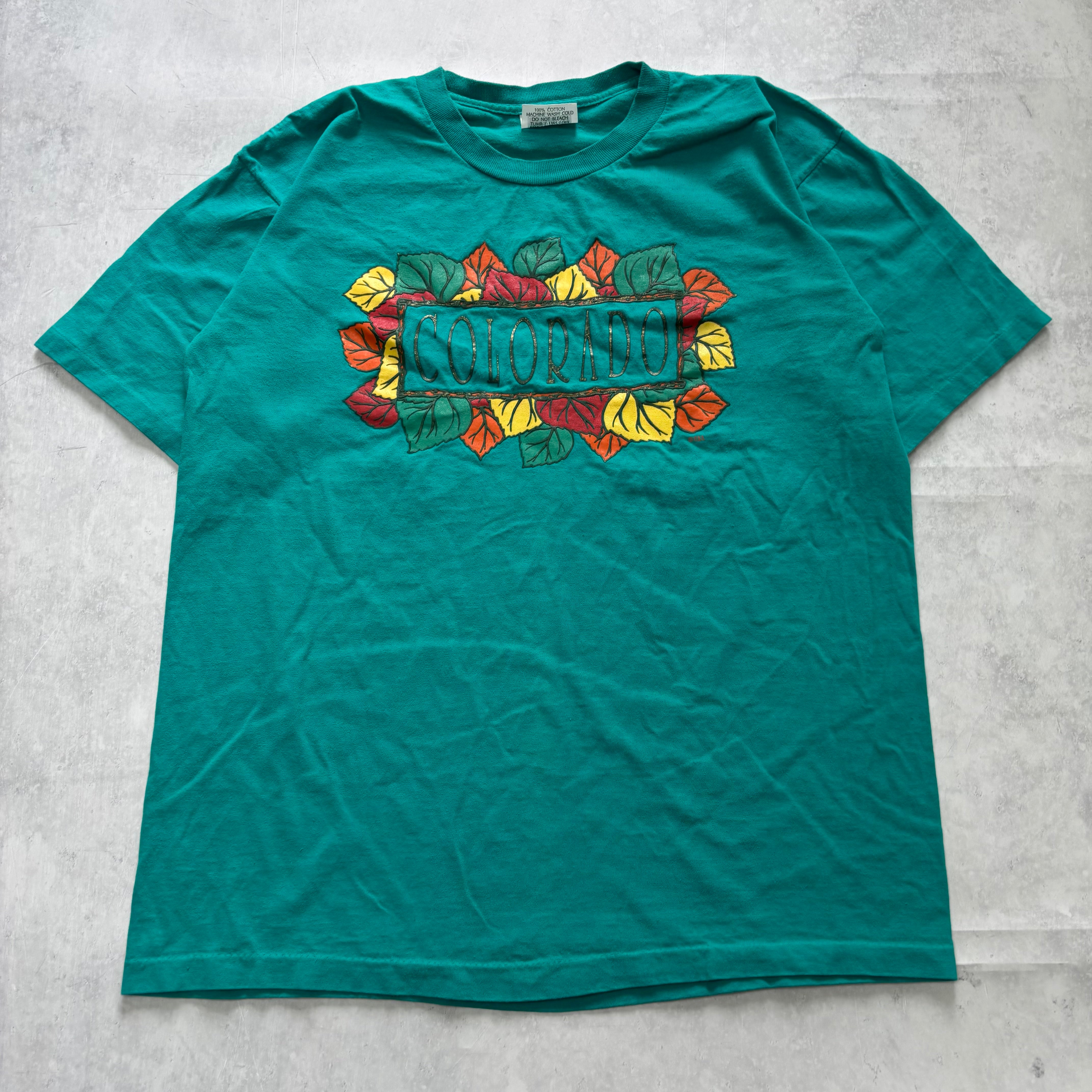 Vintage T Shirt Mens Large Teal Green Single Stitch Graphic Print 90s USA (E)