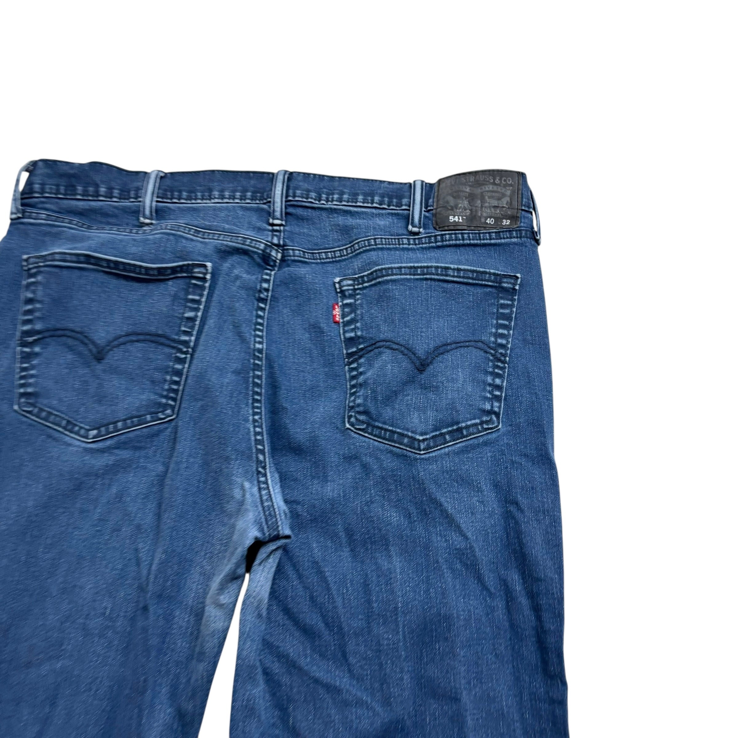 Levis 541 Jeans W40 L30 Mens Navy Blue Athletic Tapered Fit Stretch Denim (F)