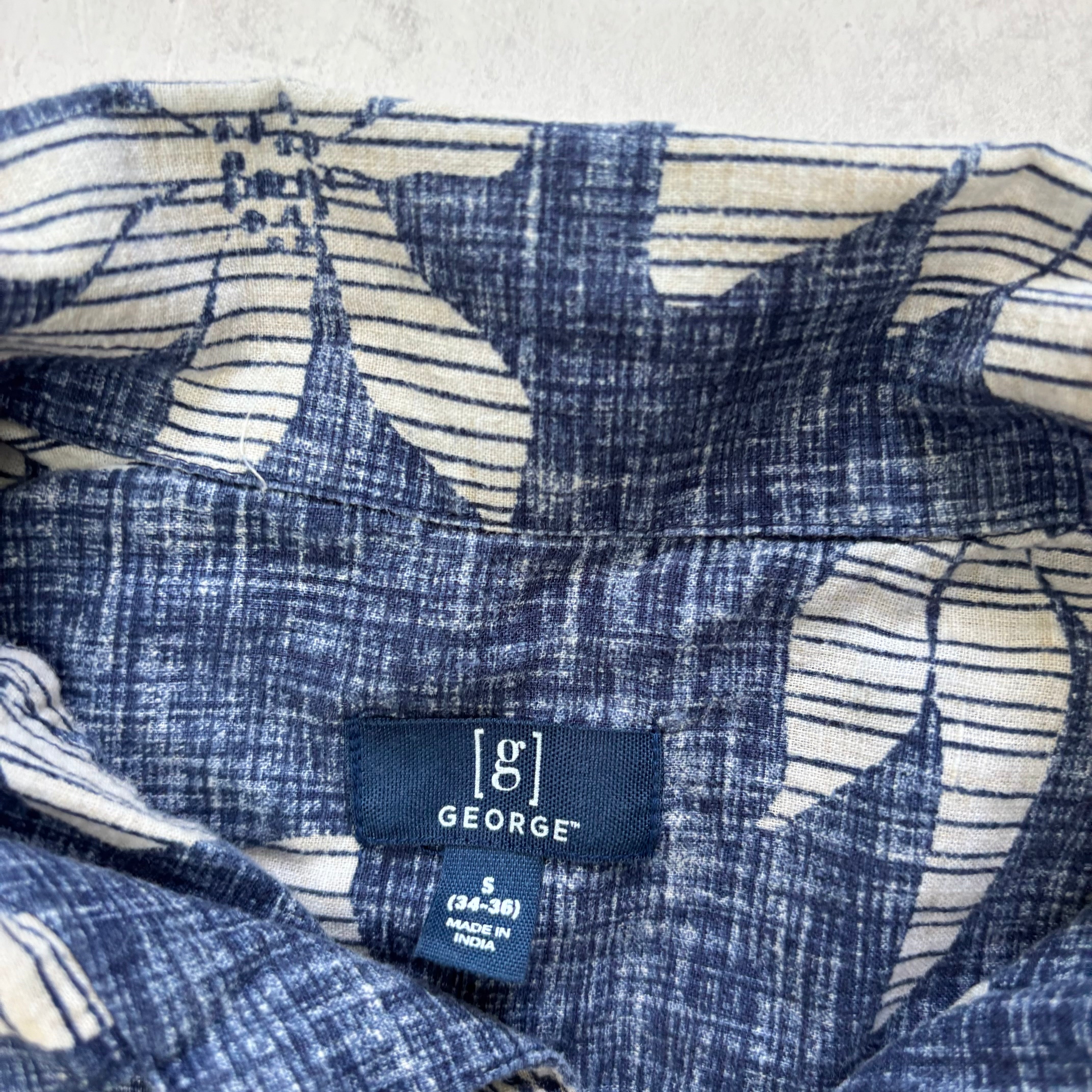 George Hawaiian Shirt Mens Small Blue Floral Aloha Short Sleeve Linen (E)