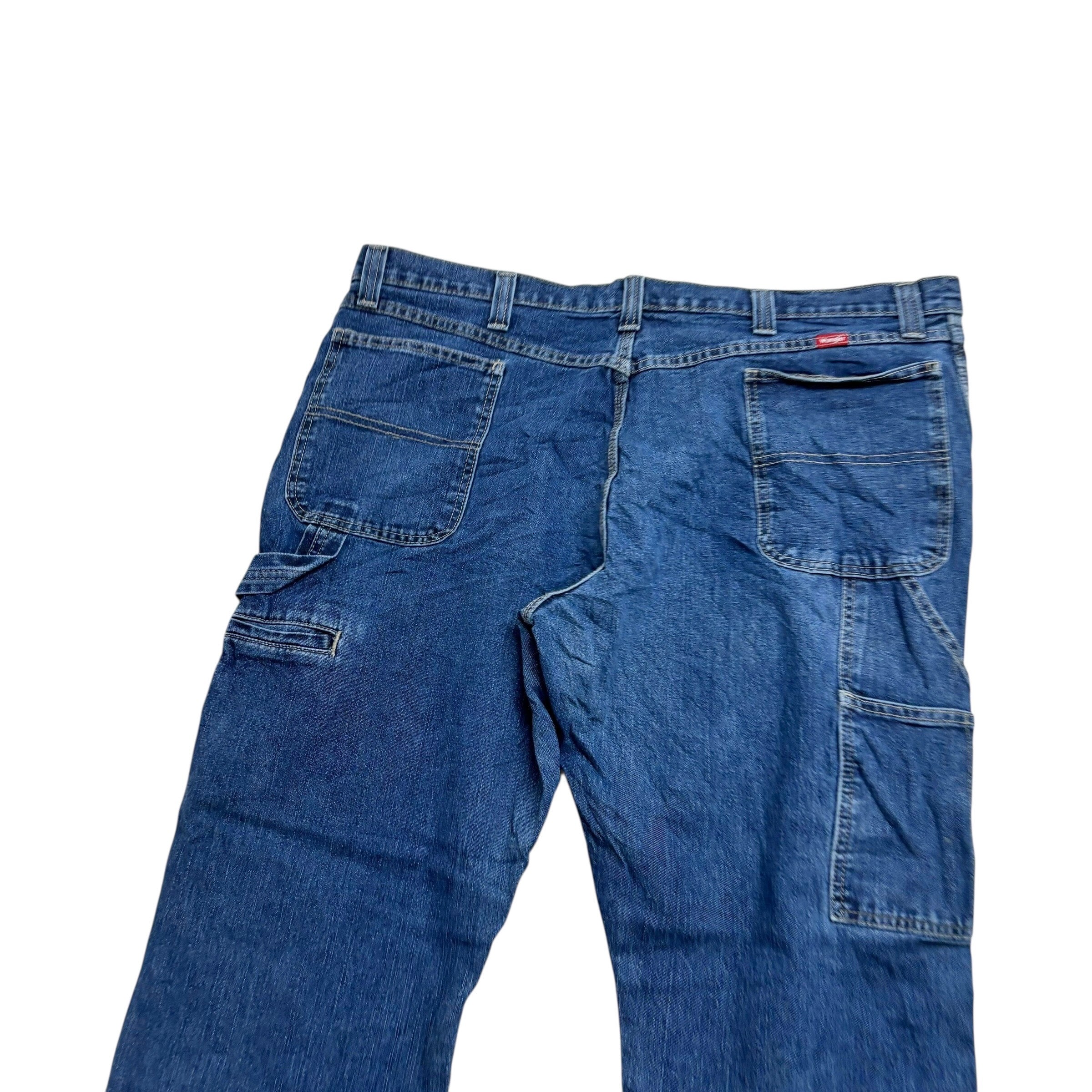 Wrangler Carpenter Jeans W42 L30 Mens Mid Blue Relaxed Straight Fit Stretch (E)