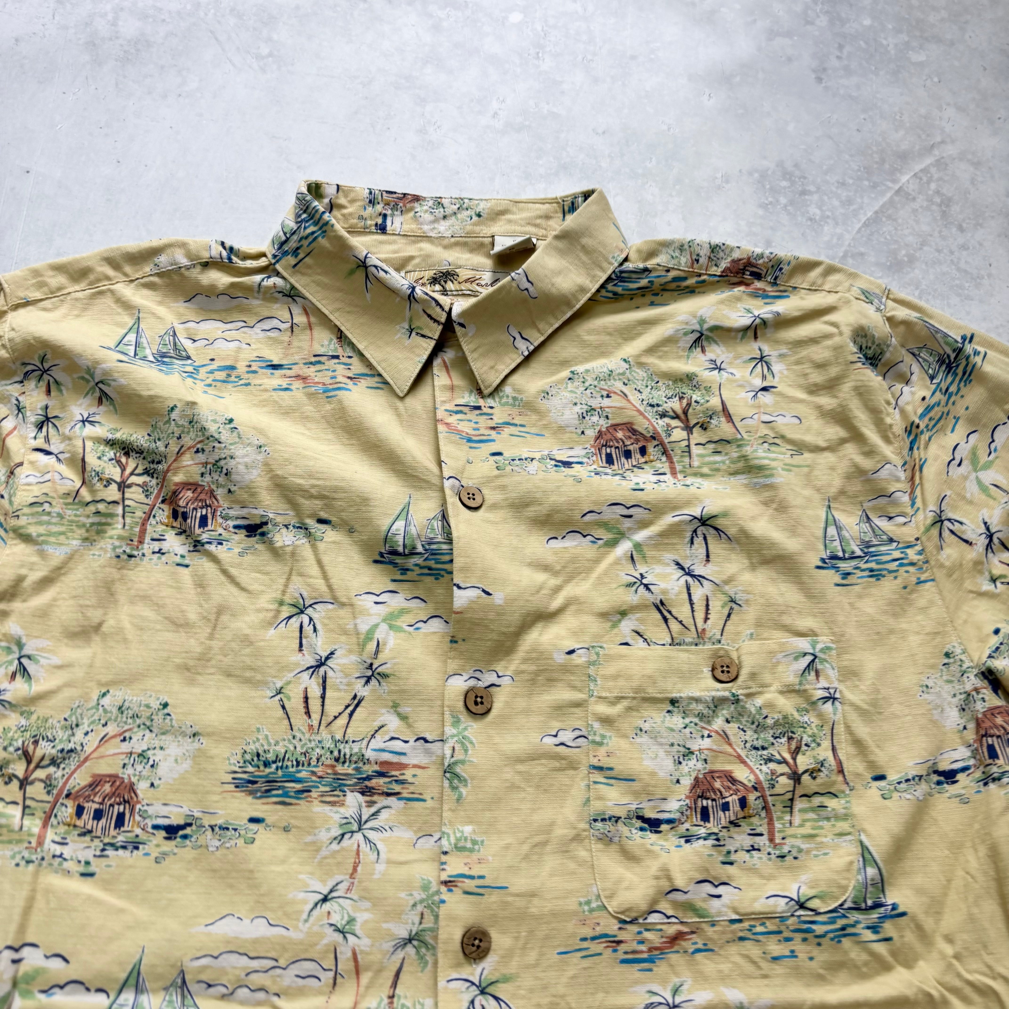 Vintage Hawaiian Shirt Mens XL Yellow Floral Aloha Short Sleeve Cotton (E)