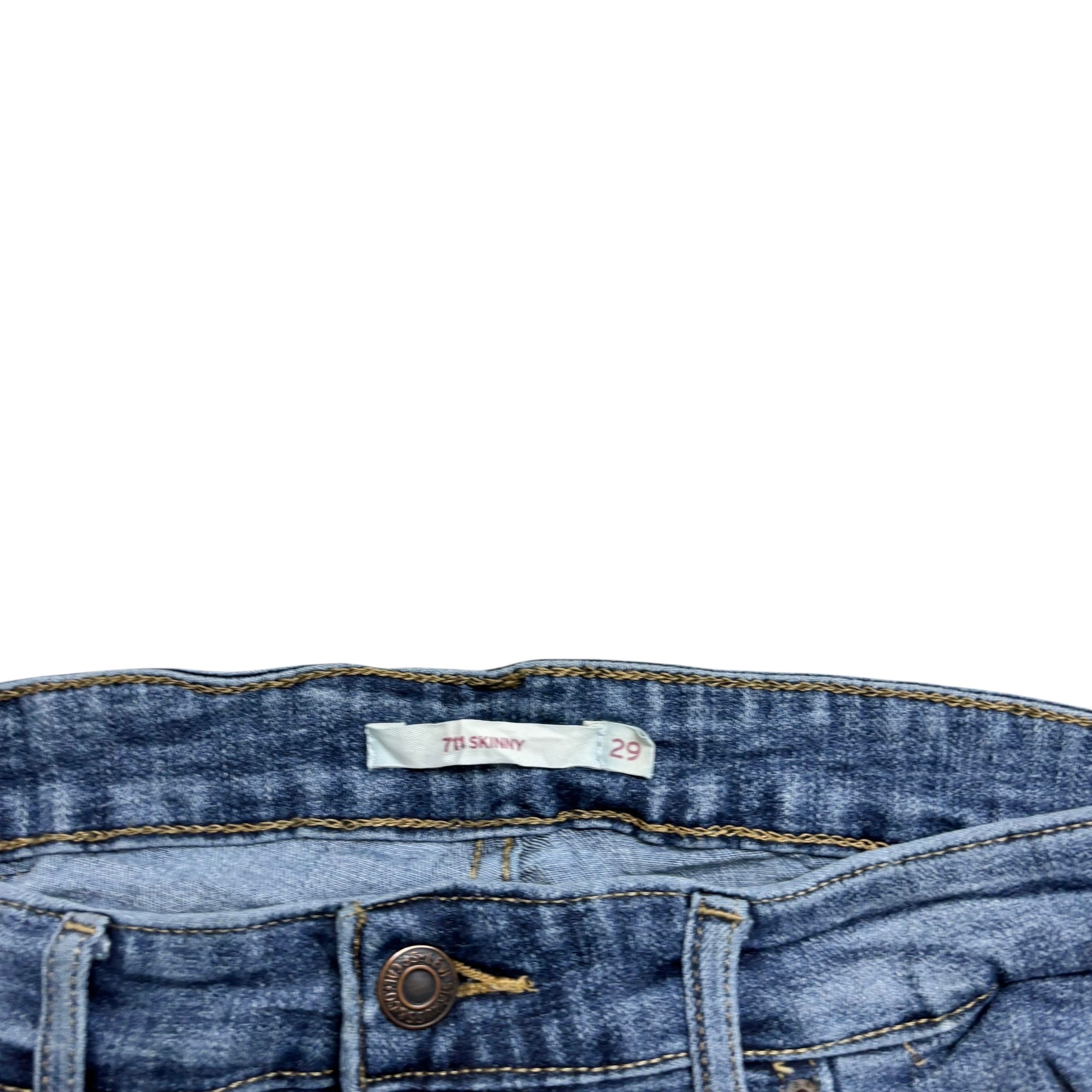 Levis 711 Jeans W29 L30 Womens Skinny Fit Mid Blue Stretch Denim (E)