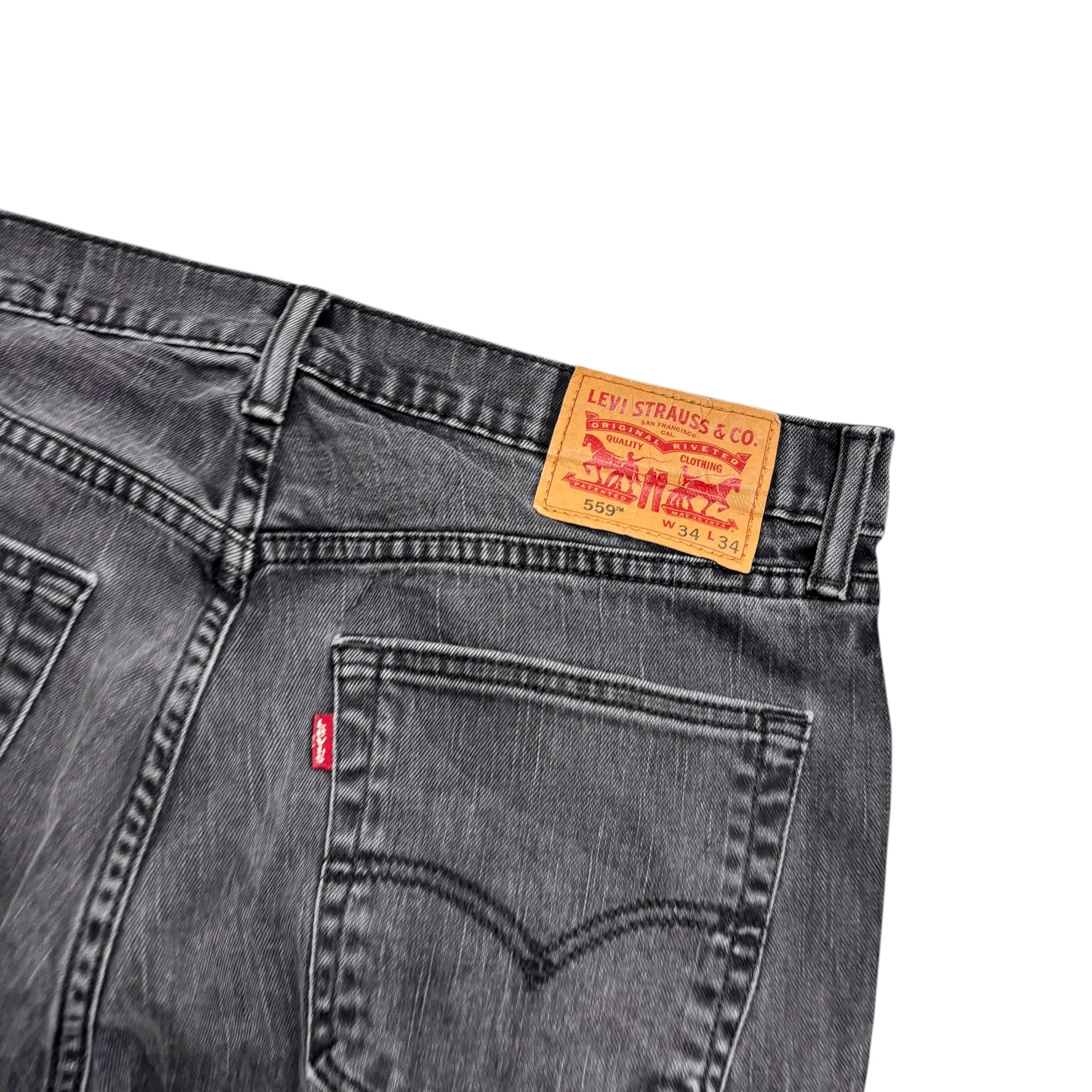 Levis 559 Jeans W34 L34 Mens Black Baggy Relaxed Straight Fit Stretch Denim